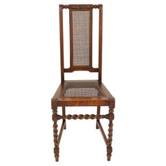Antique Oak Hall Chair, Barley Twist, Caned Seat, Scotland 1910, B2539