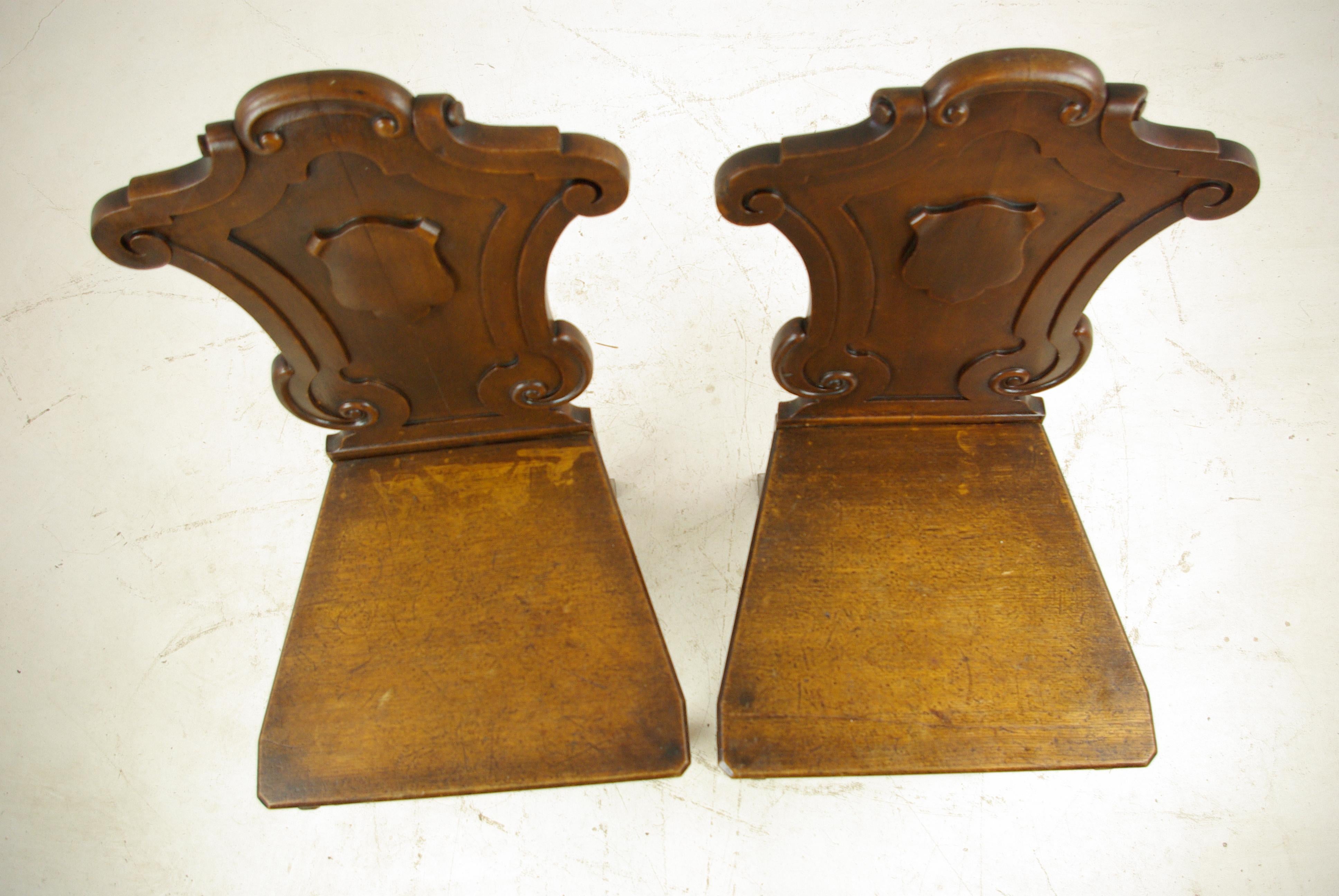 Hand-Crafted Antique Oak Hall Chairs, Regency Hall Chairs, Scotland, 1820, B1089