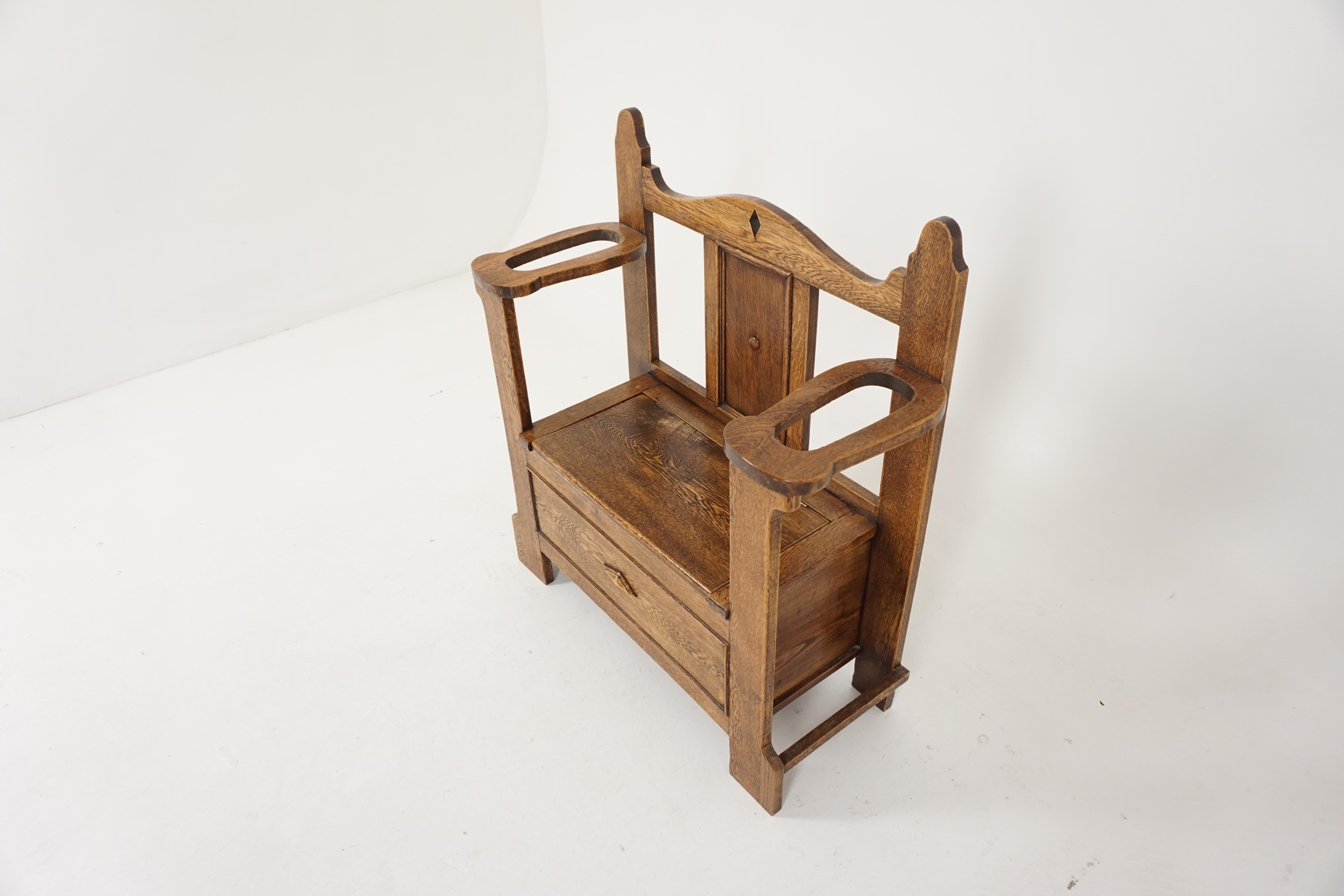 Antique Oak Hall Seat, Arts & Crafts, with Umbrella Stand, Scotland 1910, B2010 In Good Condition In Vancouver, BC
