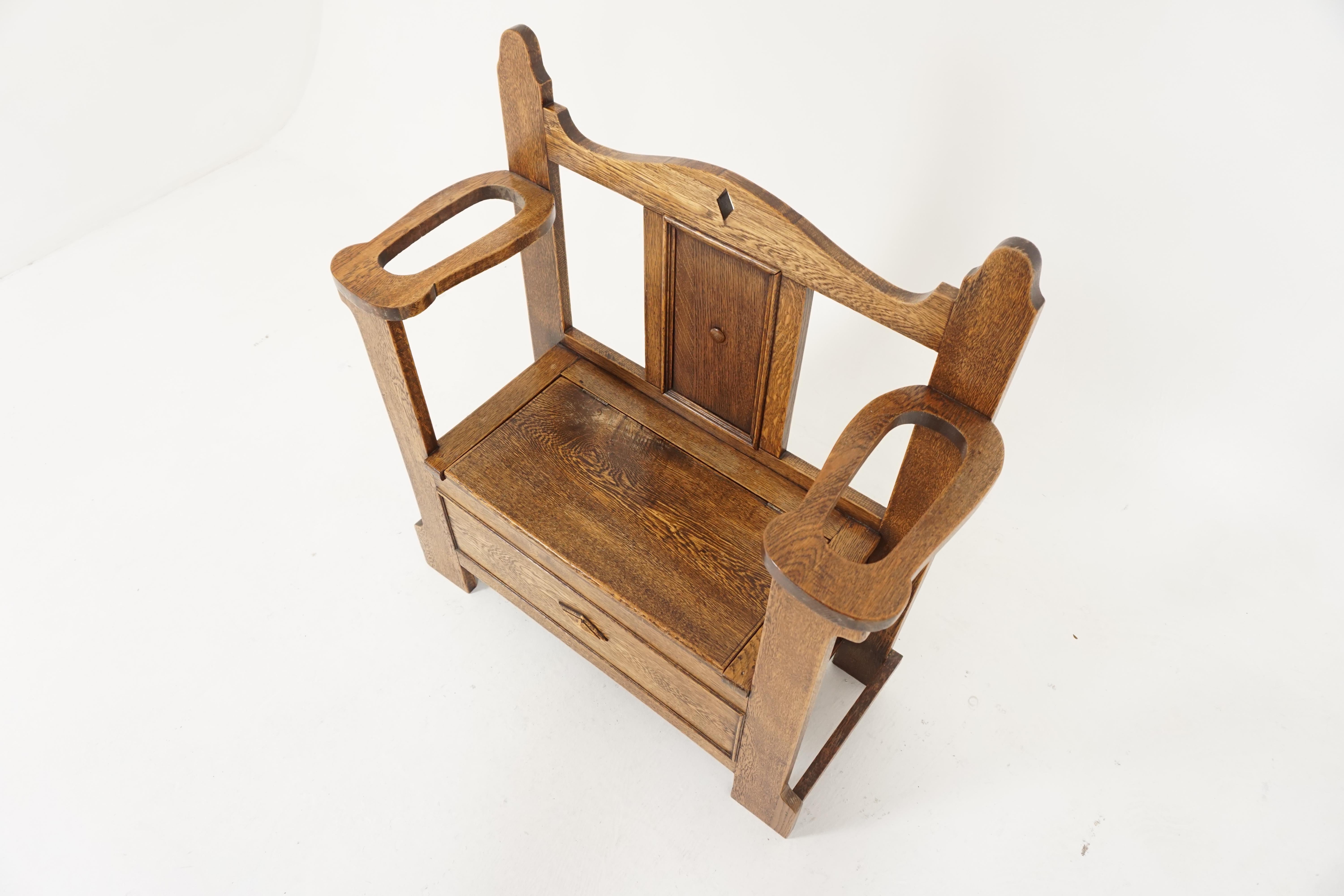 Early 20th Century Antique Oak Hall Seat, Arts & Crafts, with Umbrella Stand, Scotland 1910, B2010