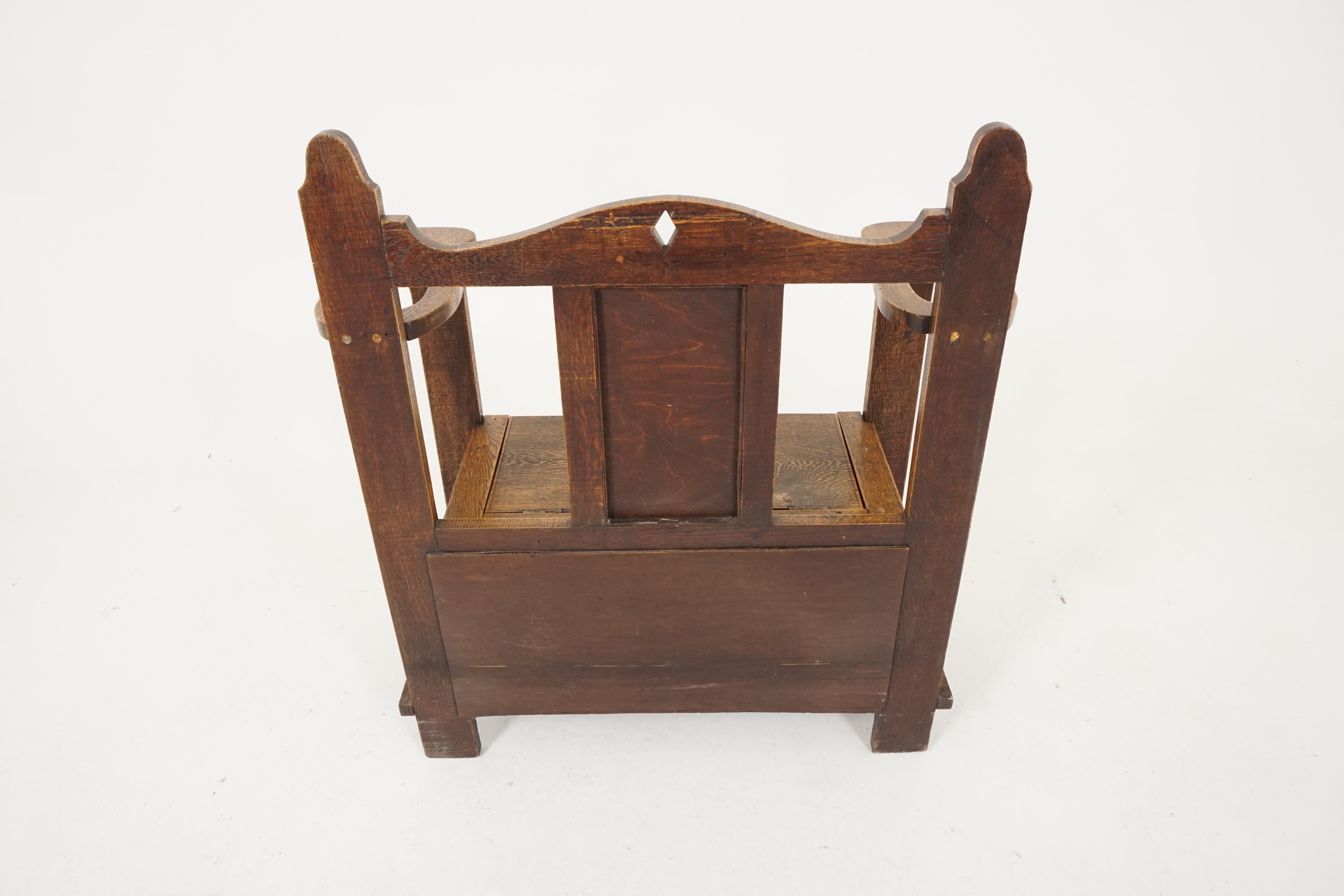 Antique Oak Hall Seat, Arts & Crafts, with Umbrella Stand, Scotland 1910, B2010 3