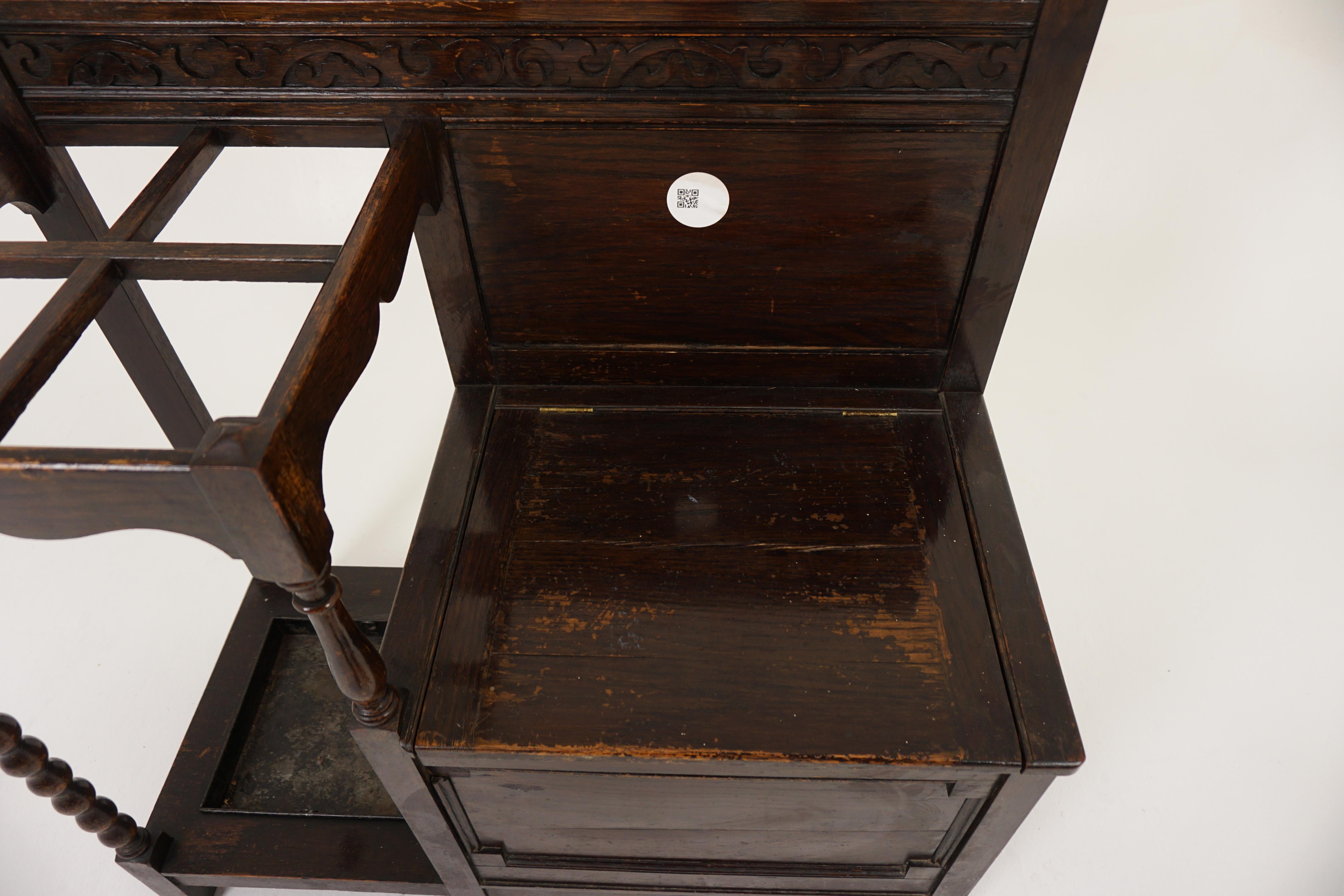 Antique Oak Hall Seat, Bench with a Stitch Stand, Scotland 1910, H1064 In Good Condition In Vancouver, BC