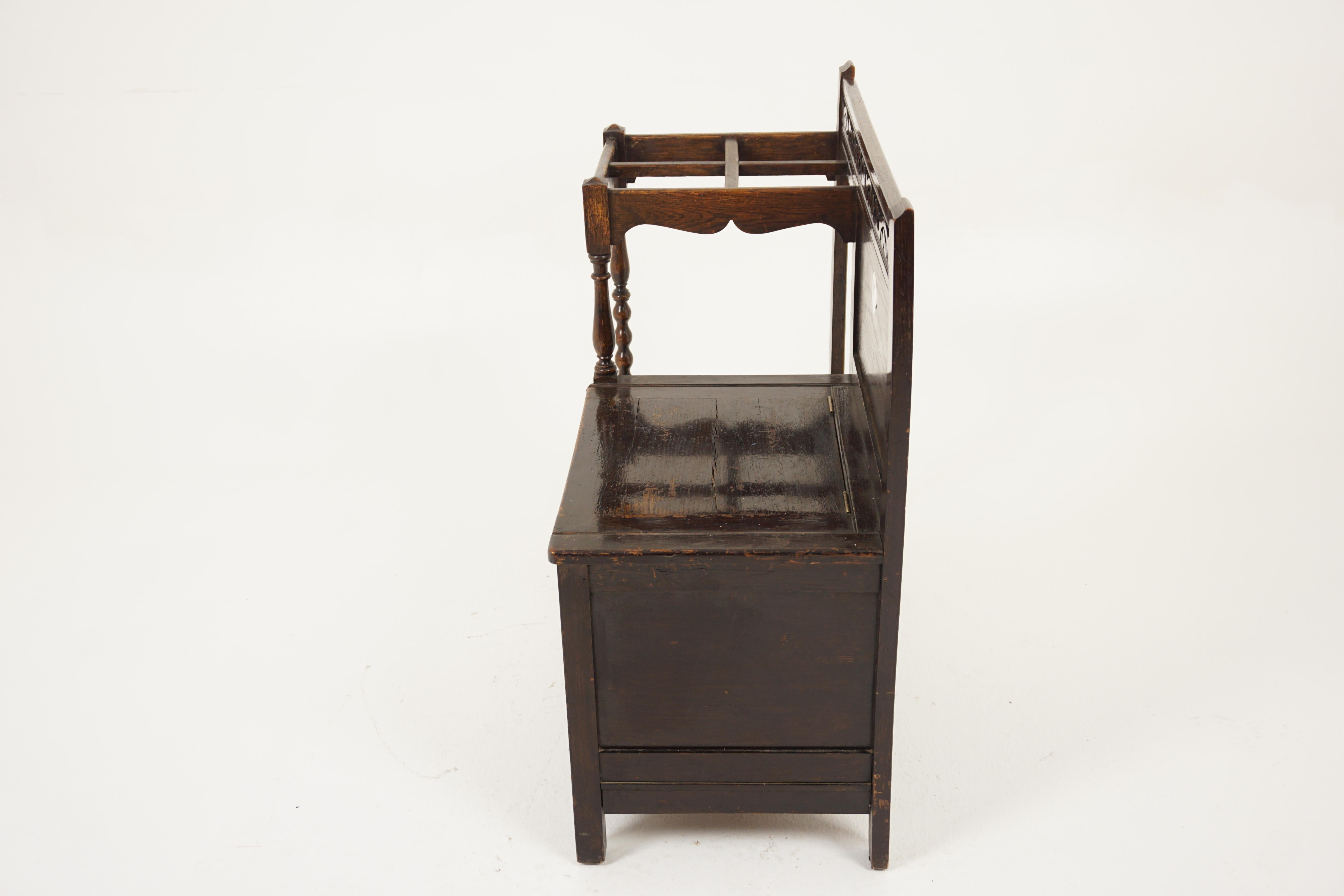 Antique Oak Hall Seat, Bench with a Stitch Stand, Scotland 1910, H1064 2