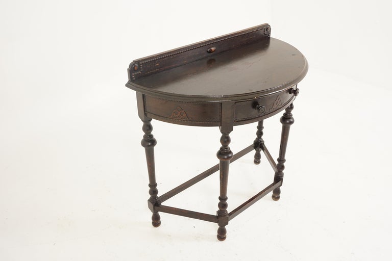 Antique Oak Hall Table, Half Moon Side Table, Scotland 1920, B2680 at