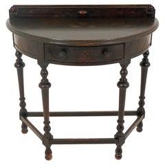 Antique Oak Hall Table, Half Moon Side Table, Scotland 1920, B2680