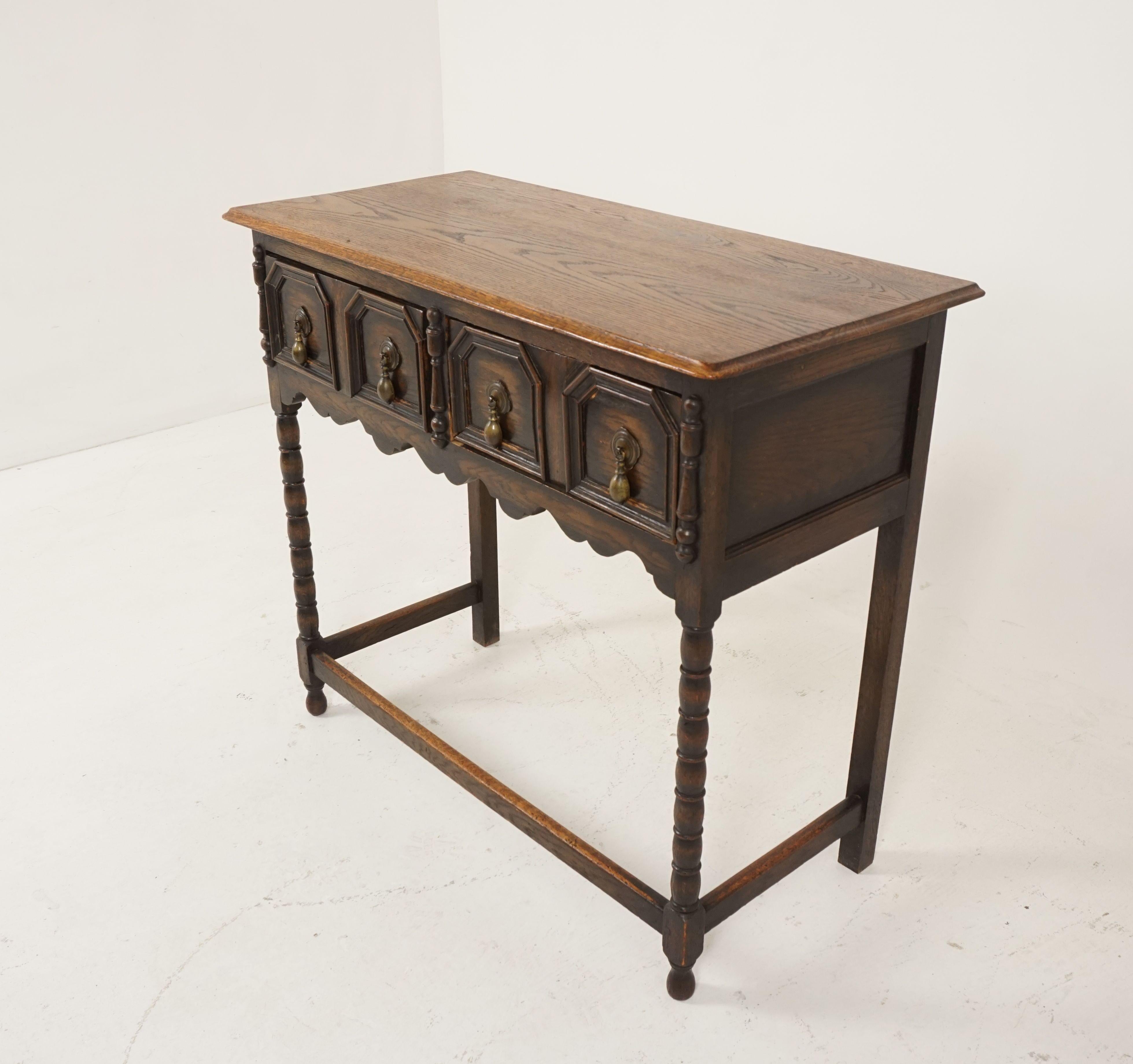 Hand-Crafted Antique Oak Hall Table, Lamp or Side Table, Scotland, 1920, B2223