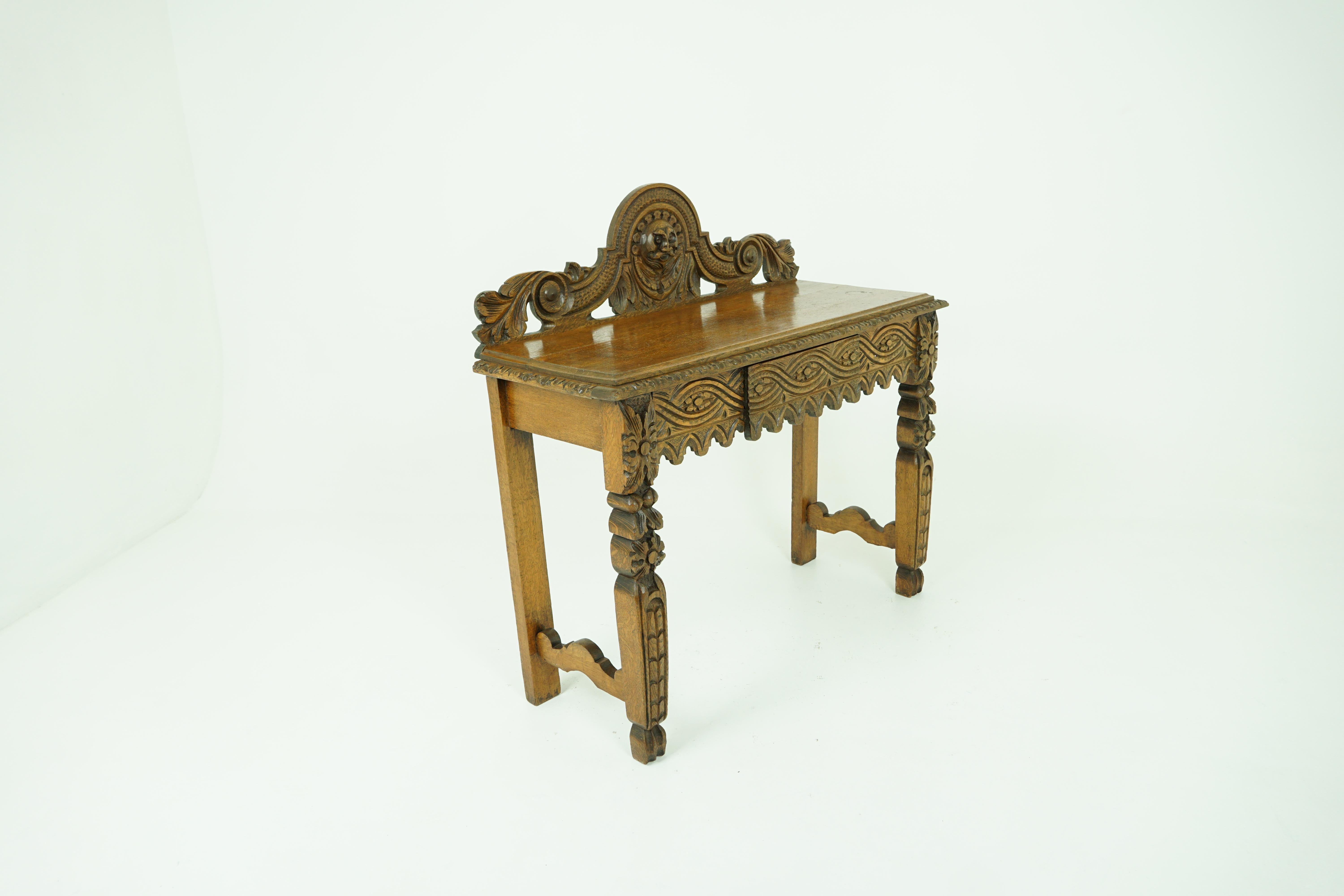 Antique Oak Hall Table, Victorian Carved Oak Side Server, Scotland 1880, B1876 1