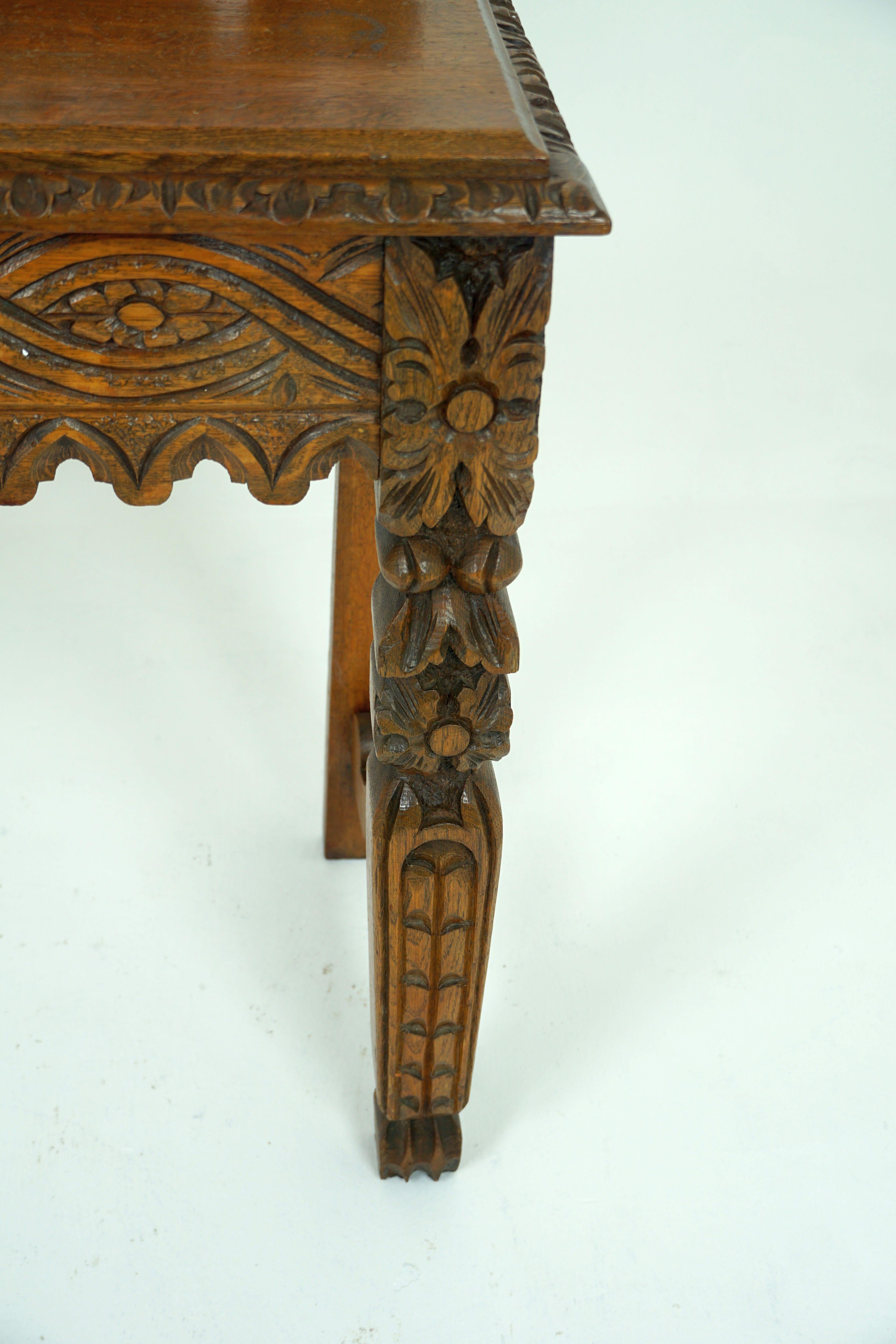 Scottish Antique Oak Hall Table, Victorian Carved Oak Side Server, Scotland 1880, B1876