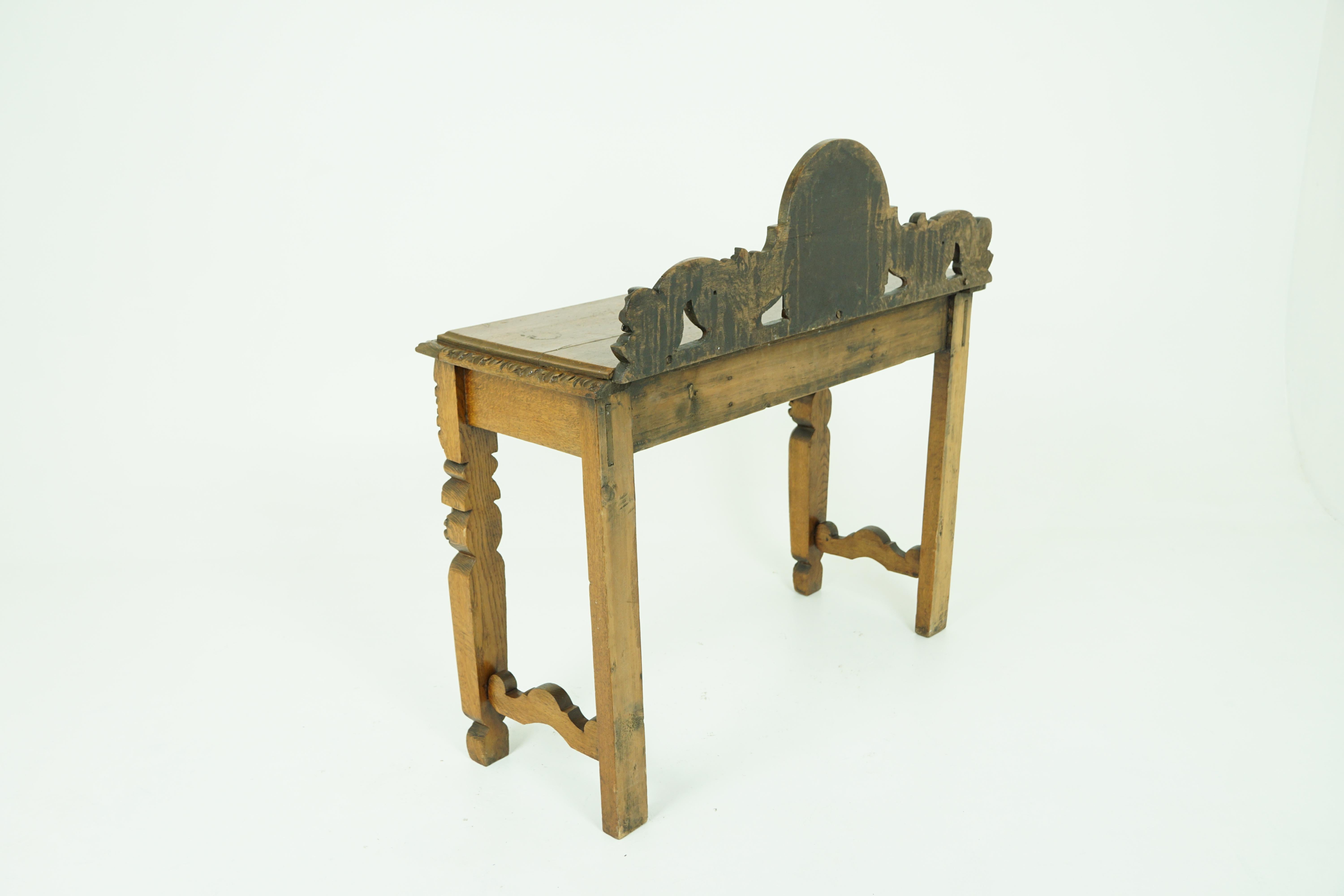 Late 19th Century Antique Oak Hall Table, Victorian Carved Oak Side Server, Scotland 1880, B1876