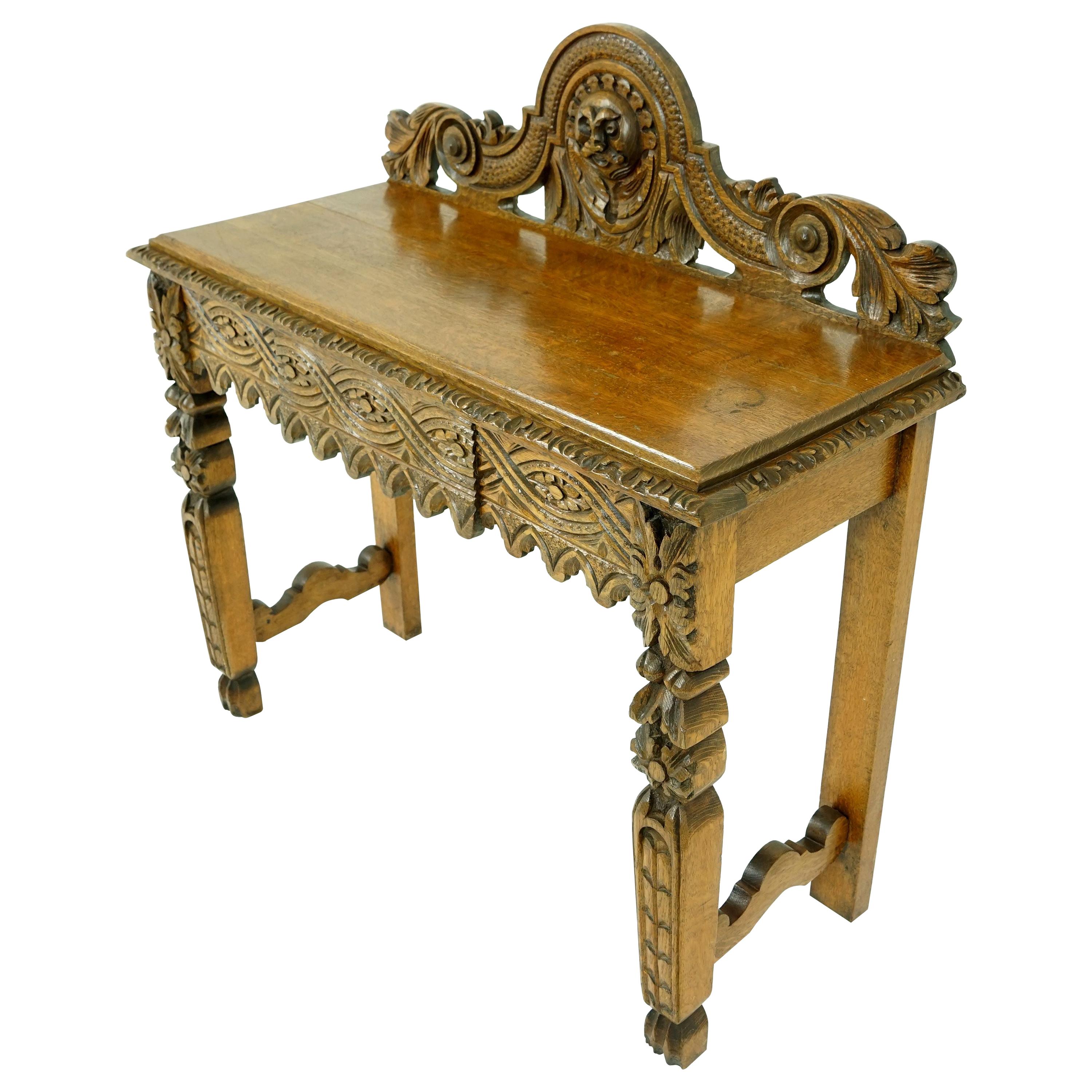 Antique Oak Hall Table, Victorian Carved Oak Side Server, Scotland 1880, B1876