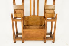 Antique Oak Hall Tree, Arts & Crafts, Double Sided, Seat, Scotland, 1900, B1715