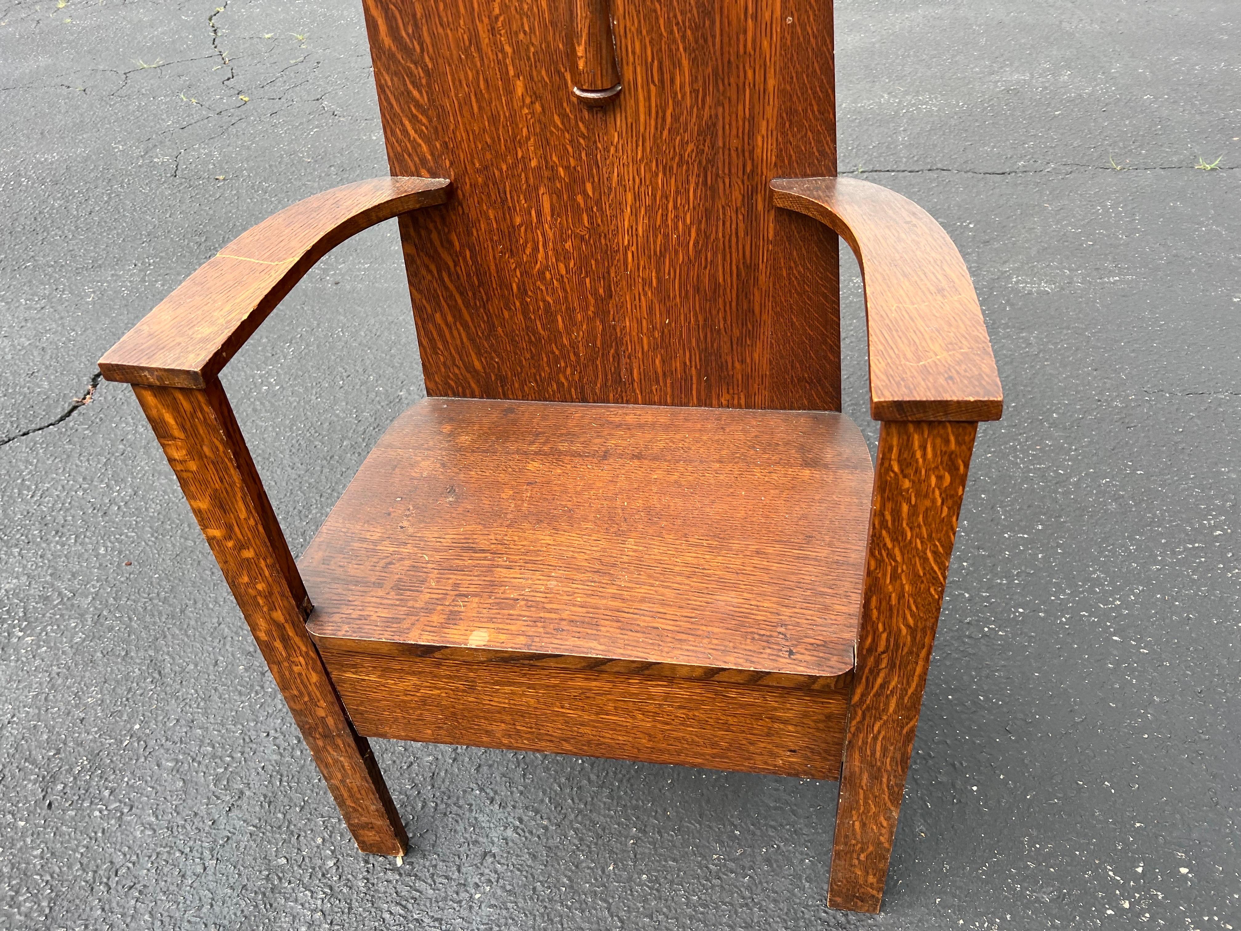 Antique Oak Hall Tree Chair with Mirror 2