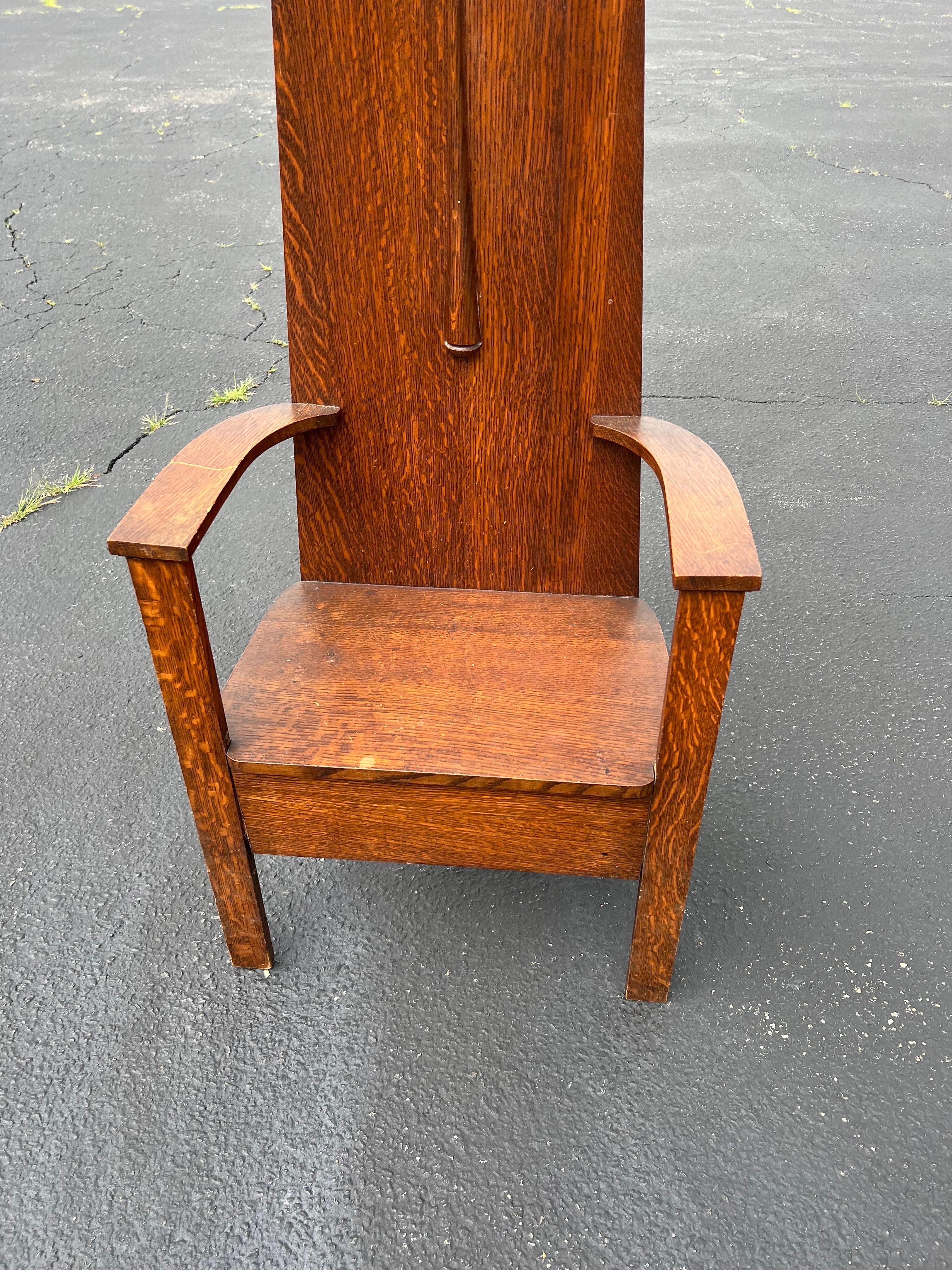 Antique Oak Hall Tree Chair with Mirror 3