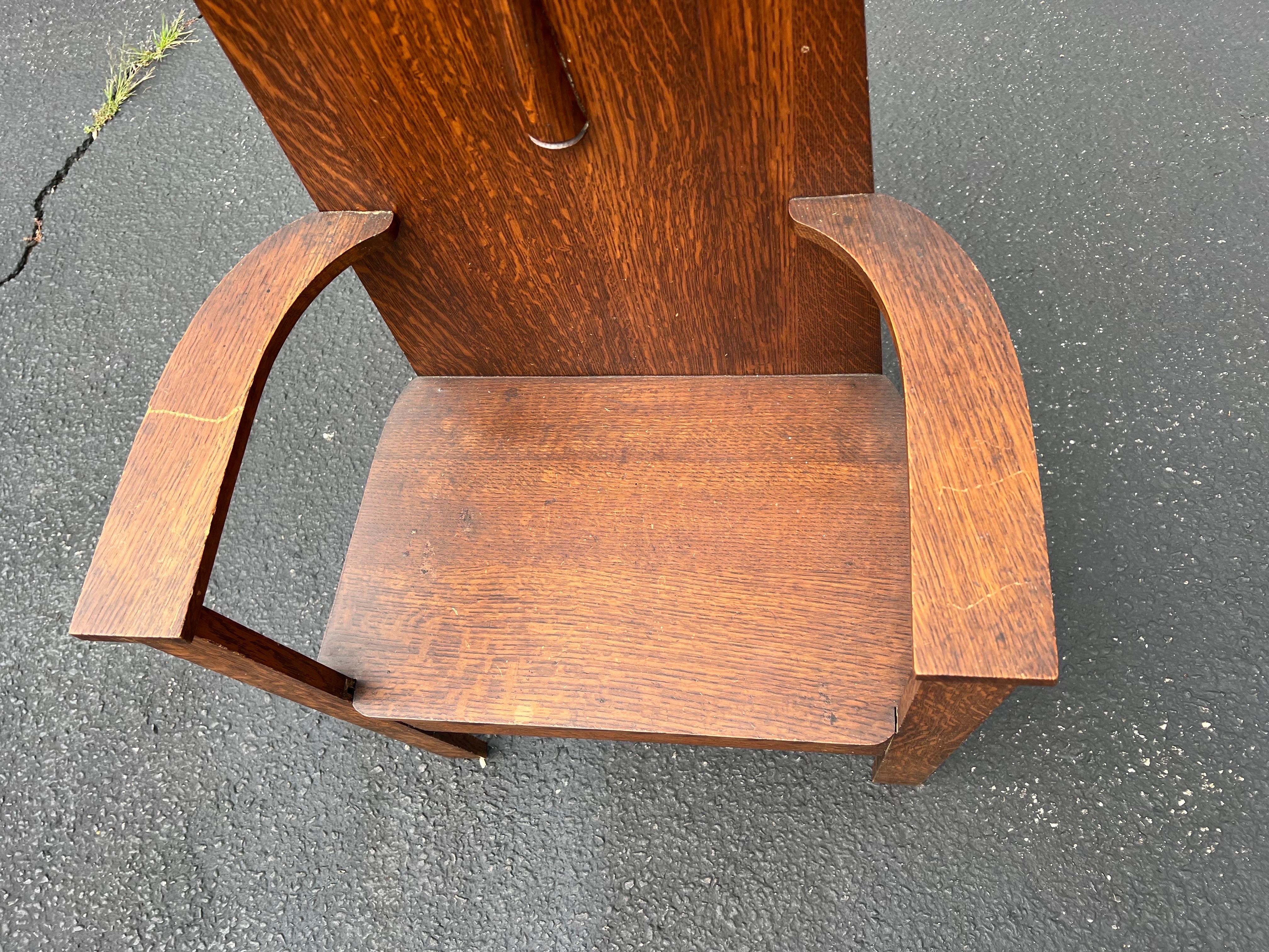Antique Oak Hall Tree Chair with Mirror 4