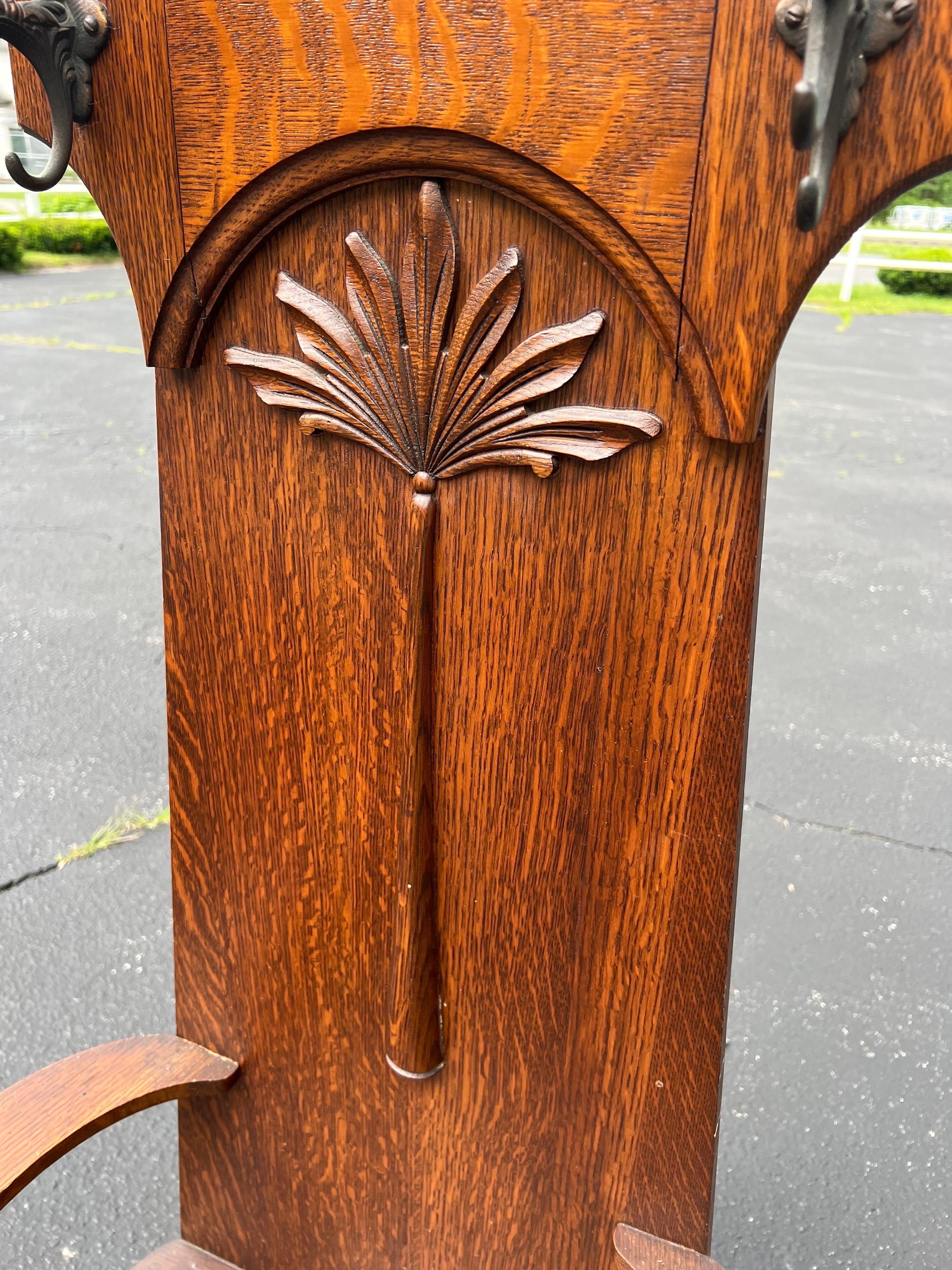 Antique Oak Hall Tree Chair with Mirror 5