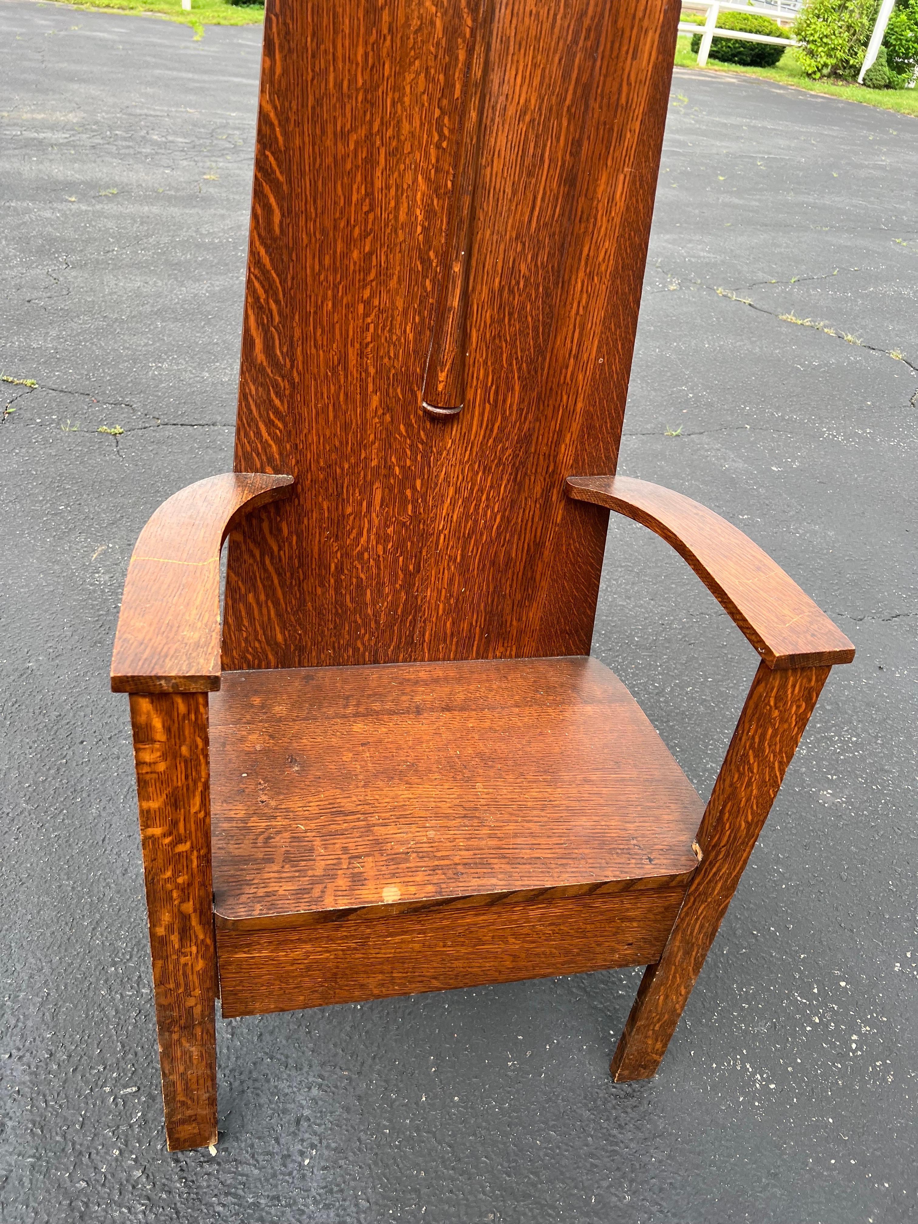Antique Oak Hall Tree Chair with Mirror 7