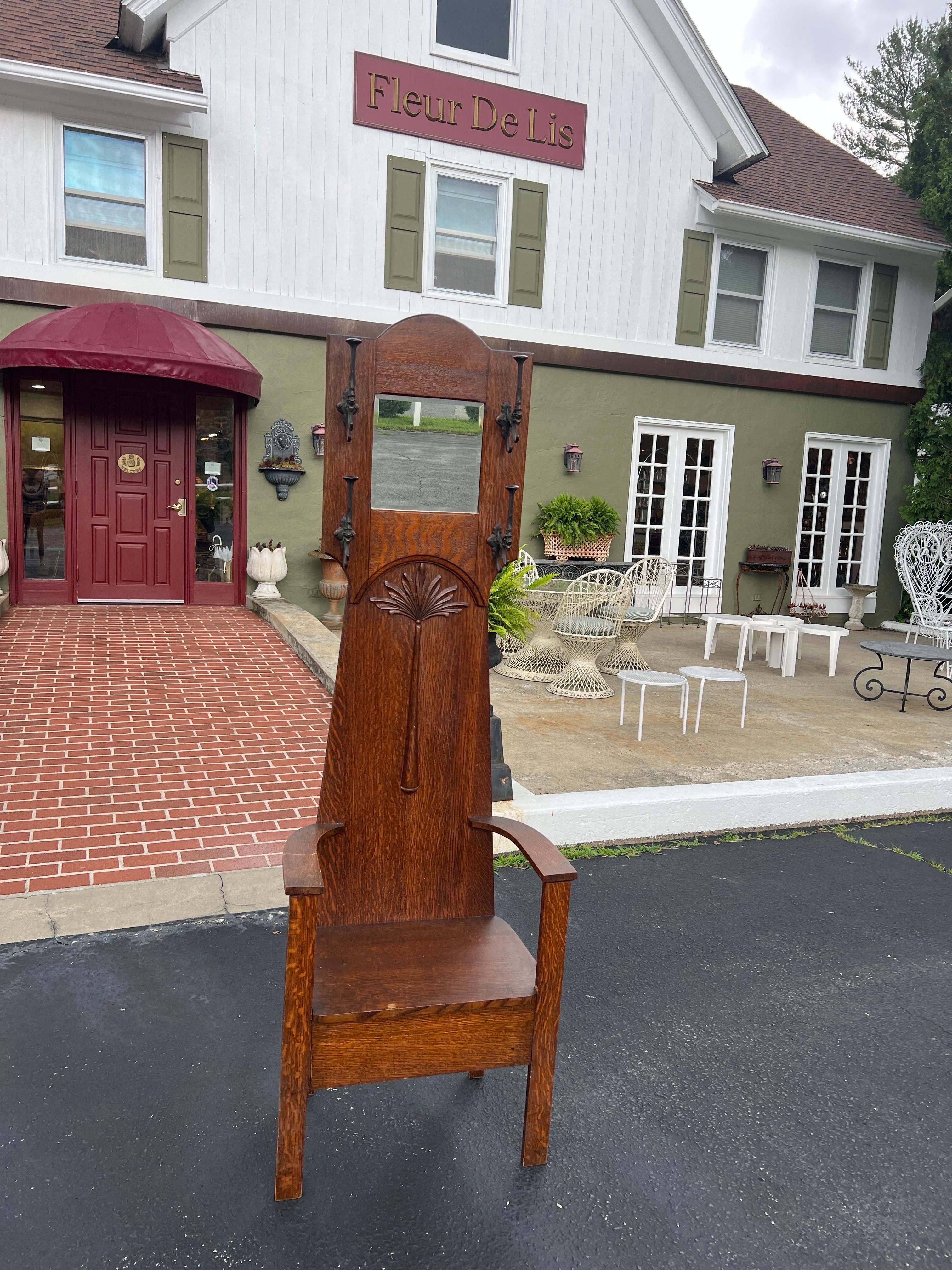 antique hall tree bench