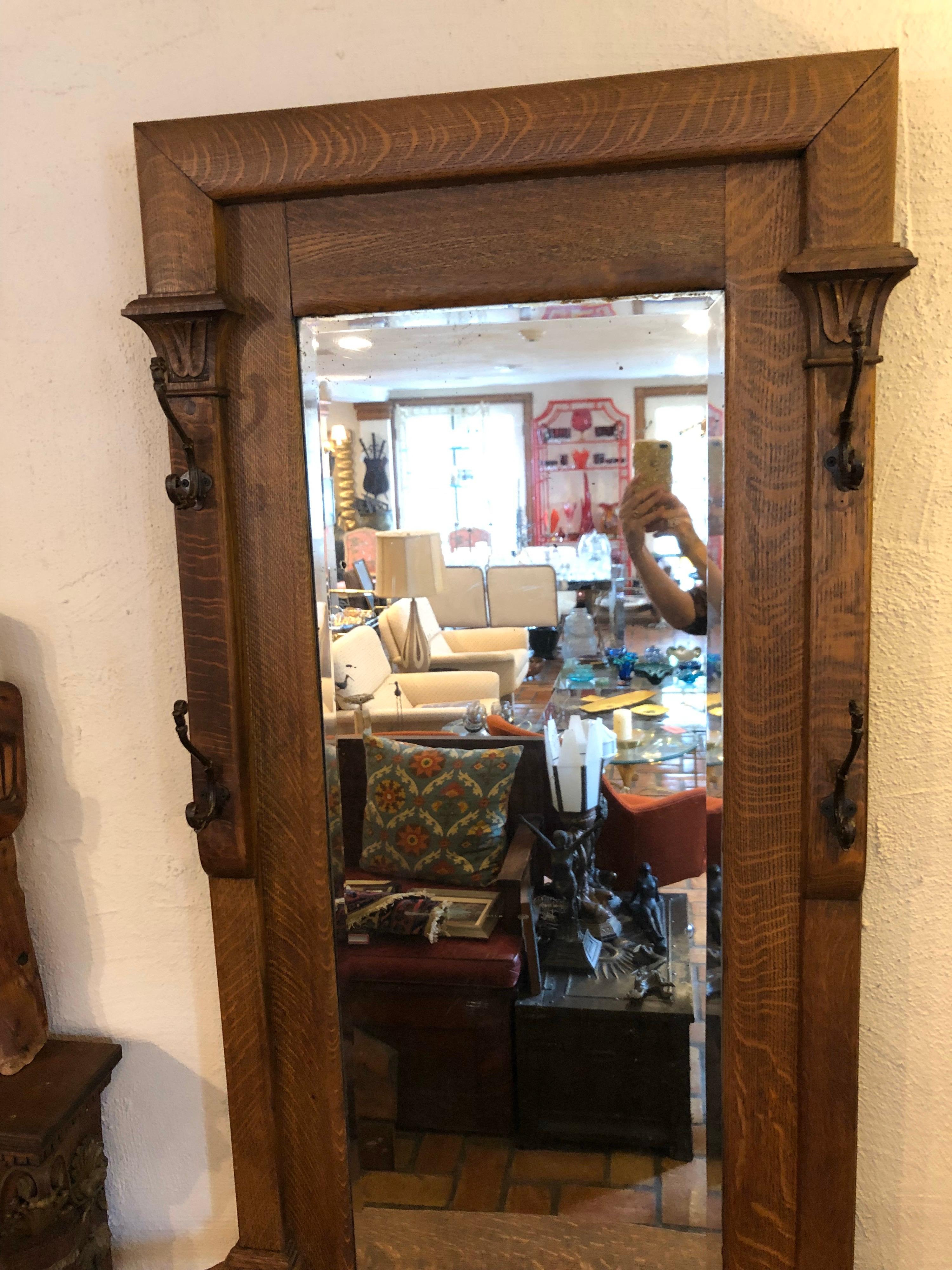 Metal SOLD-Antique Oak Hall Tree with Mirror