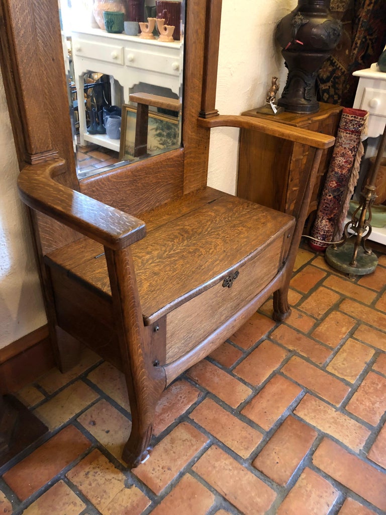 SOLDAntique Oak Hall Tree with Mirror at 1stDibs