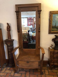 SOLD-Antique Oak Hall Tree with Mirror