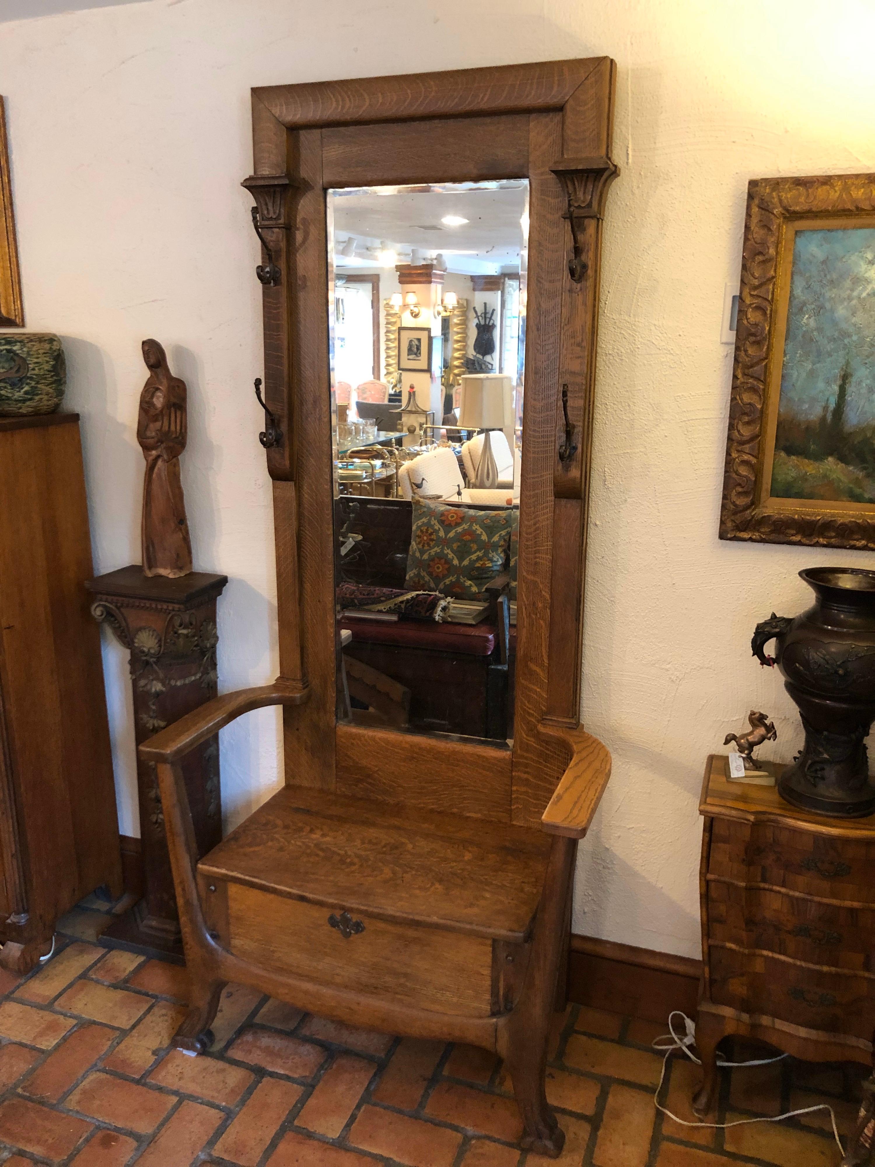 hall tree with mirror antique
