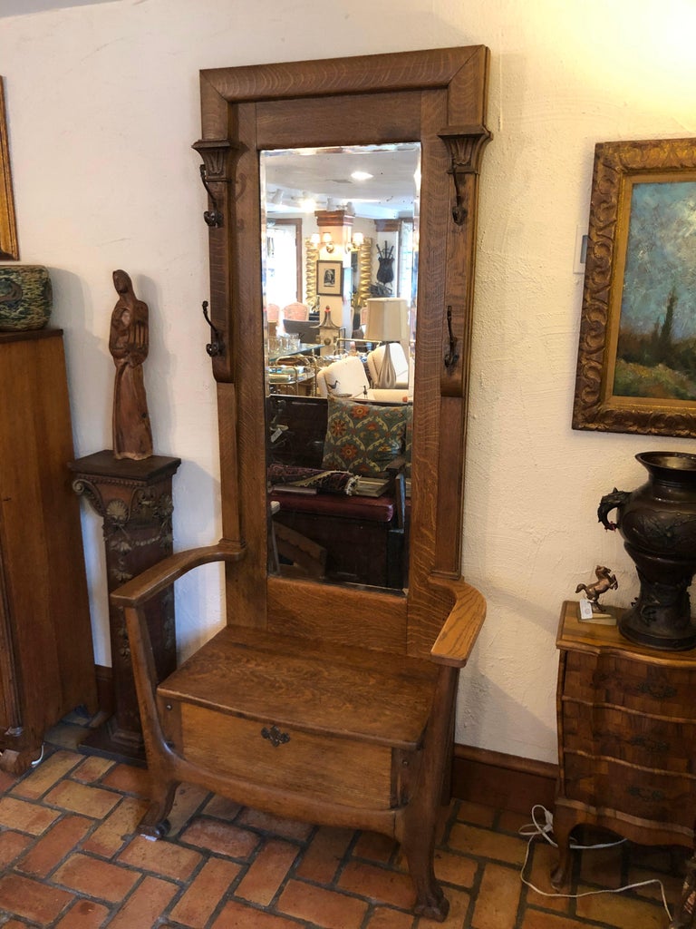 Sold-Antique Oak Hall Tree with Mirror For Sale at 1stdibs