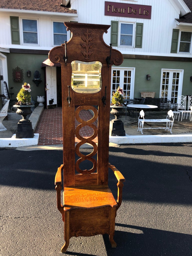 Antique Oak Hall Tree with Storage at 1stDibs