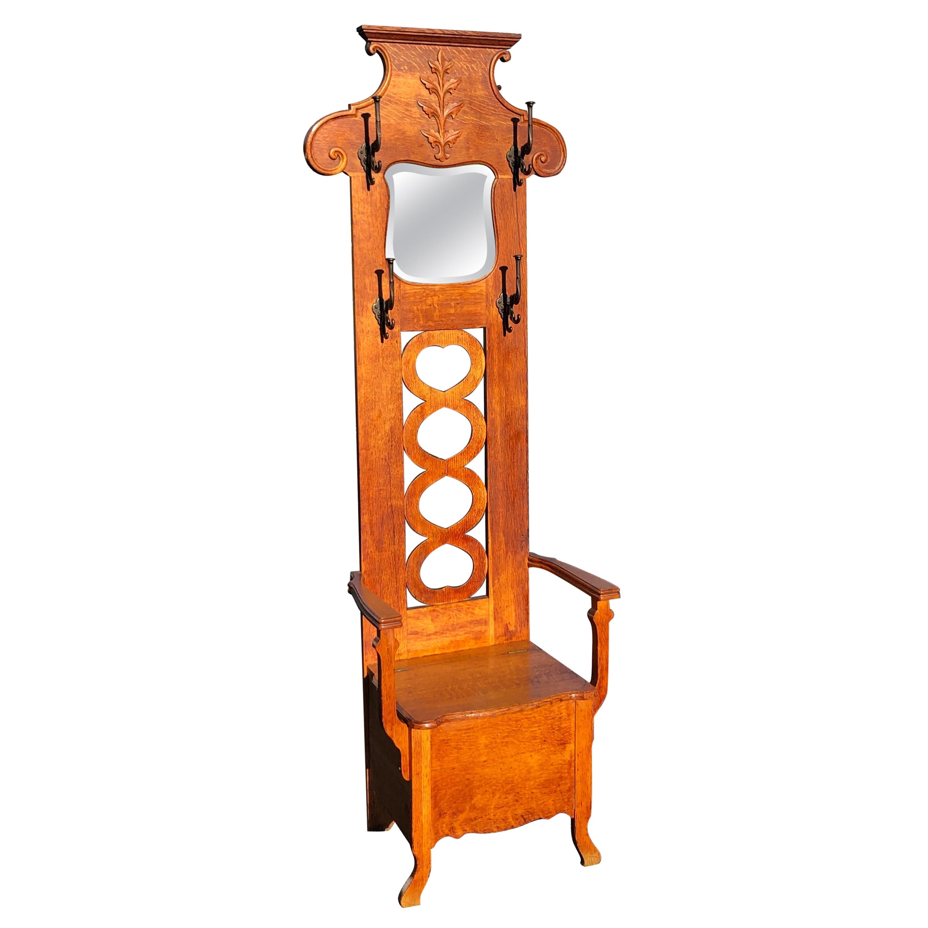 Antique Oak Hall Tree with Storage at 1stDibs