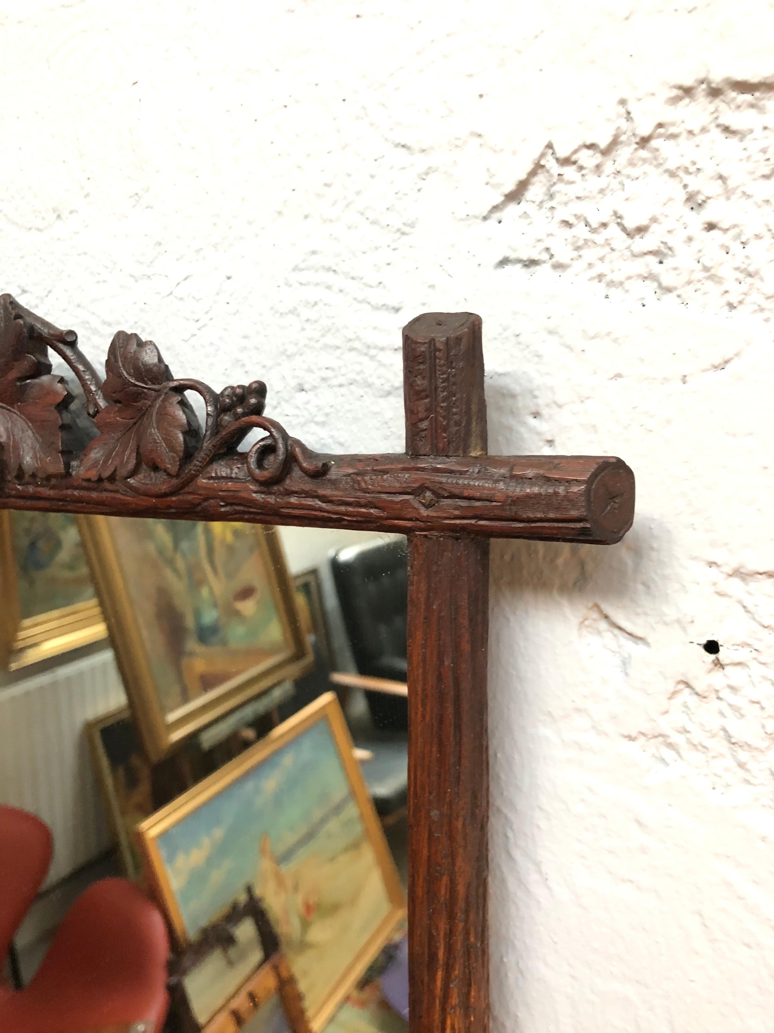 Late Victorian Antique Oak Hand Carved Victorian Wall Mirror For Sale
