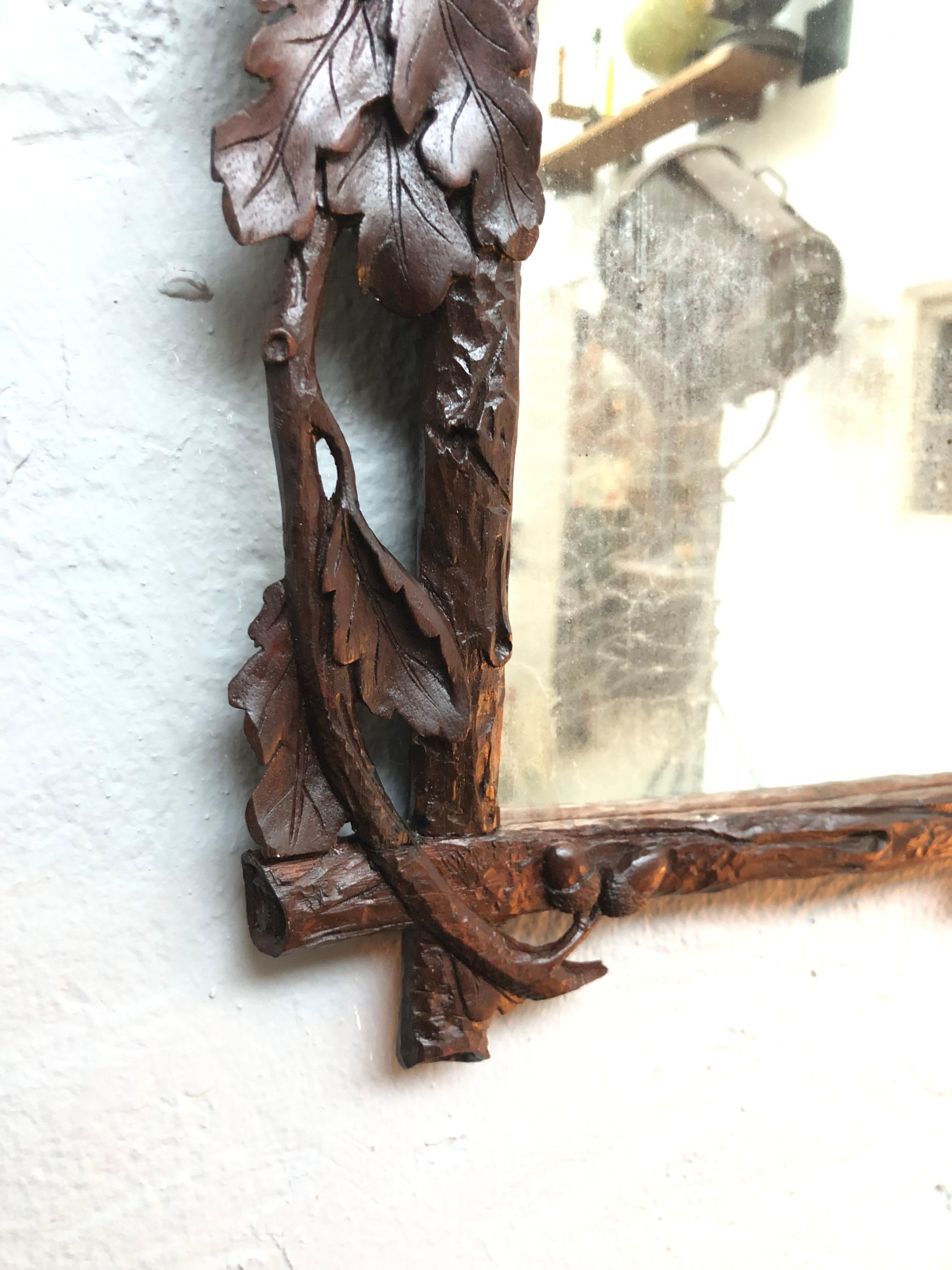 Danish Antique Oak Hand Carved Victorian Wall Mirror For Sale