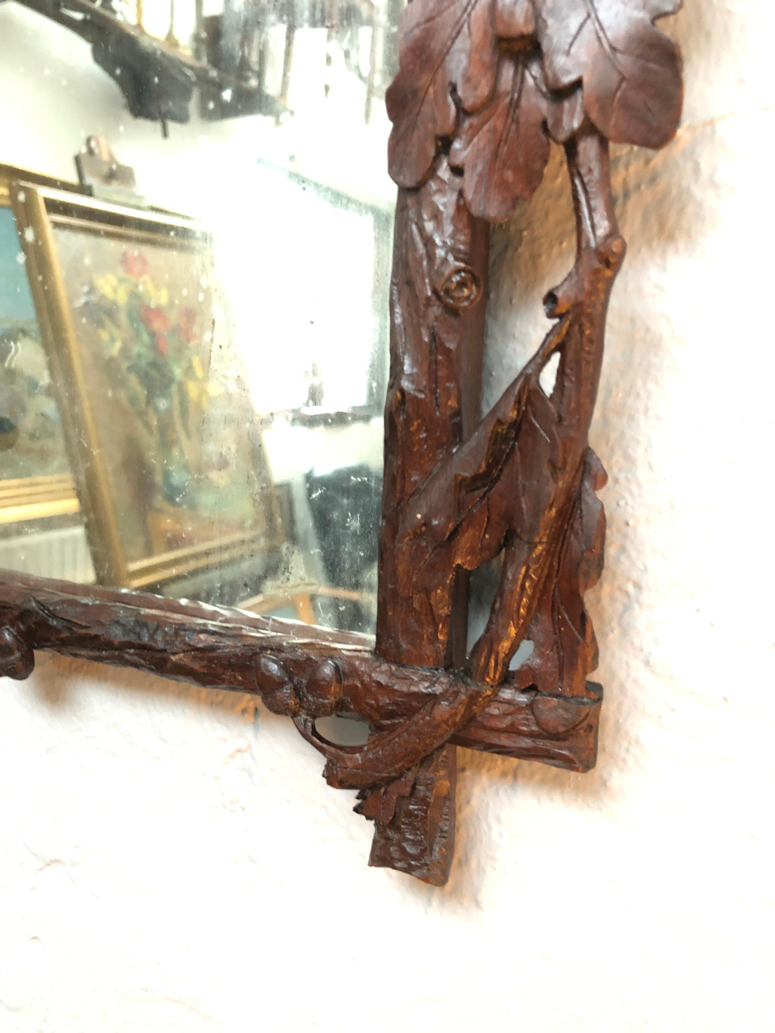 Hand-Crafted Antique Oak Hand Carved Victorian Wall Mirror For Sale