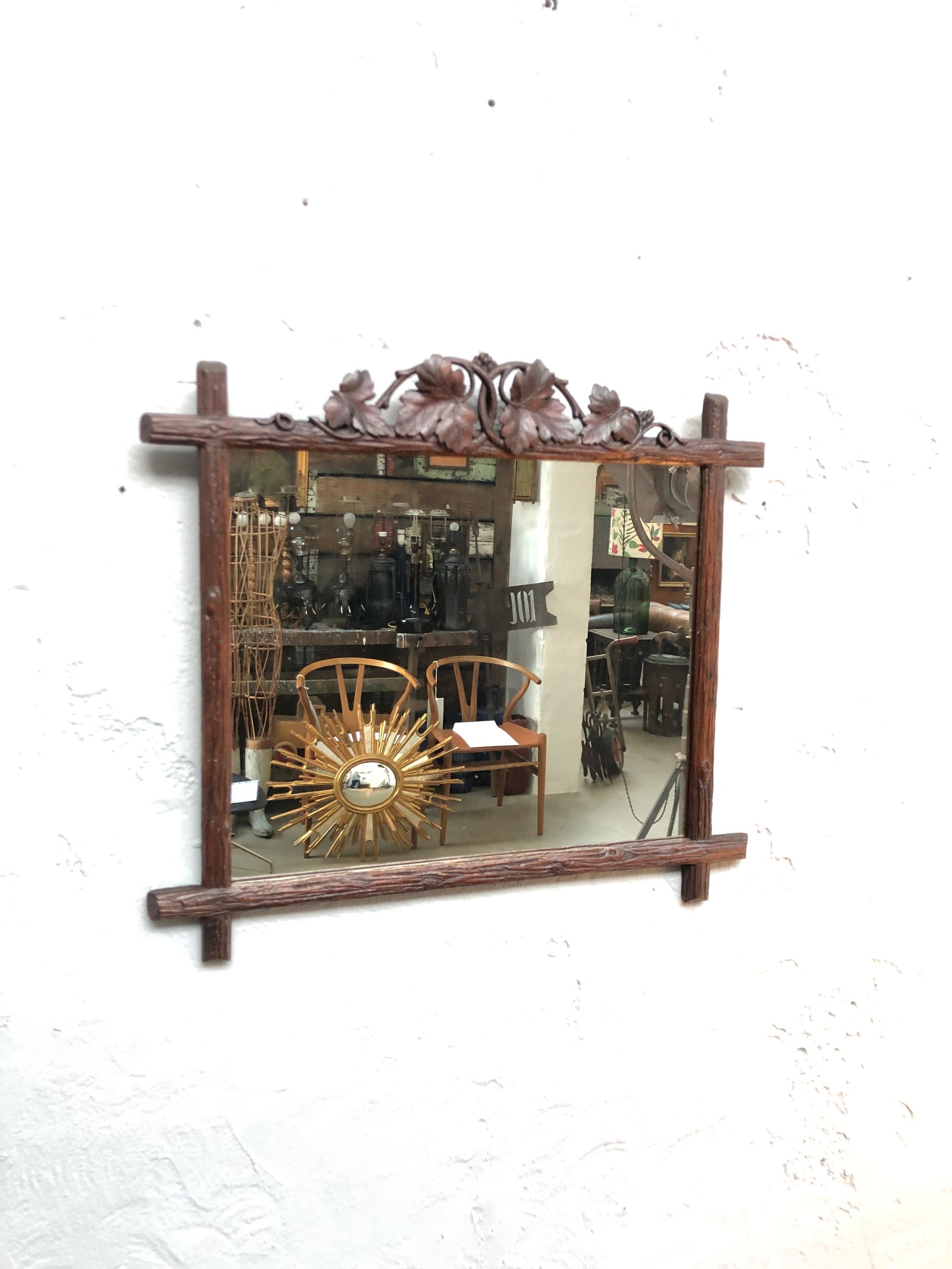 Late 19th Century Antique Oak Hand Carved Victorian Wall Mirror For Sale