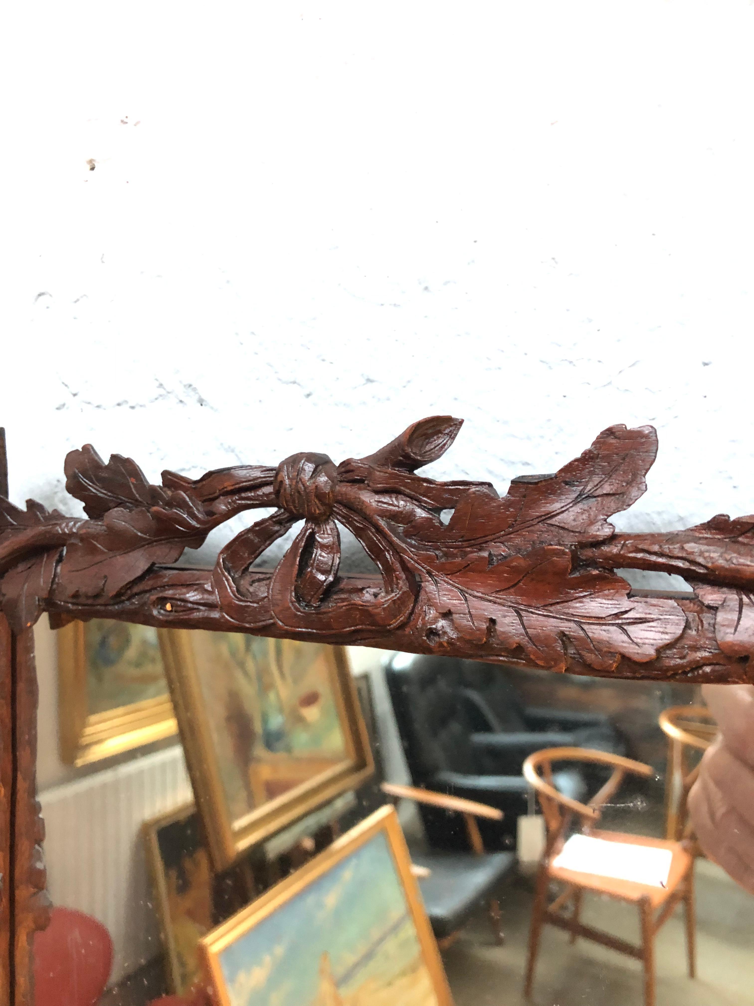 Late 19th Century Antique Oak Hand Carved Victorian Wall Mirror For Sale