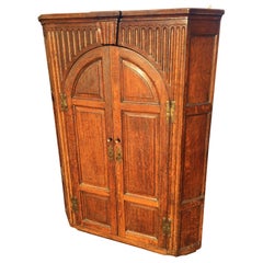 Antique Oak Hanging Corner Cabinet, English, circa 1800