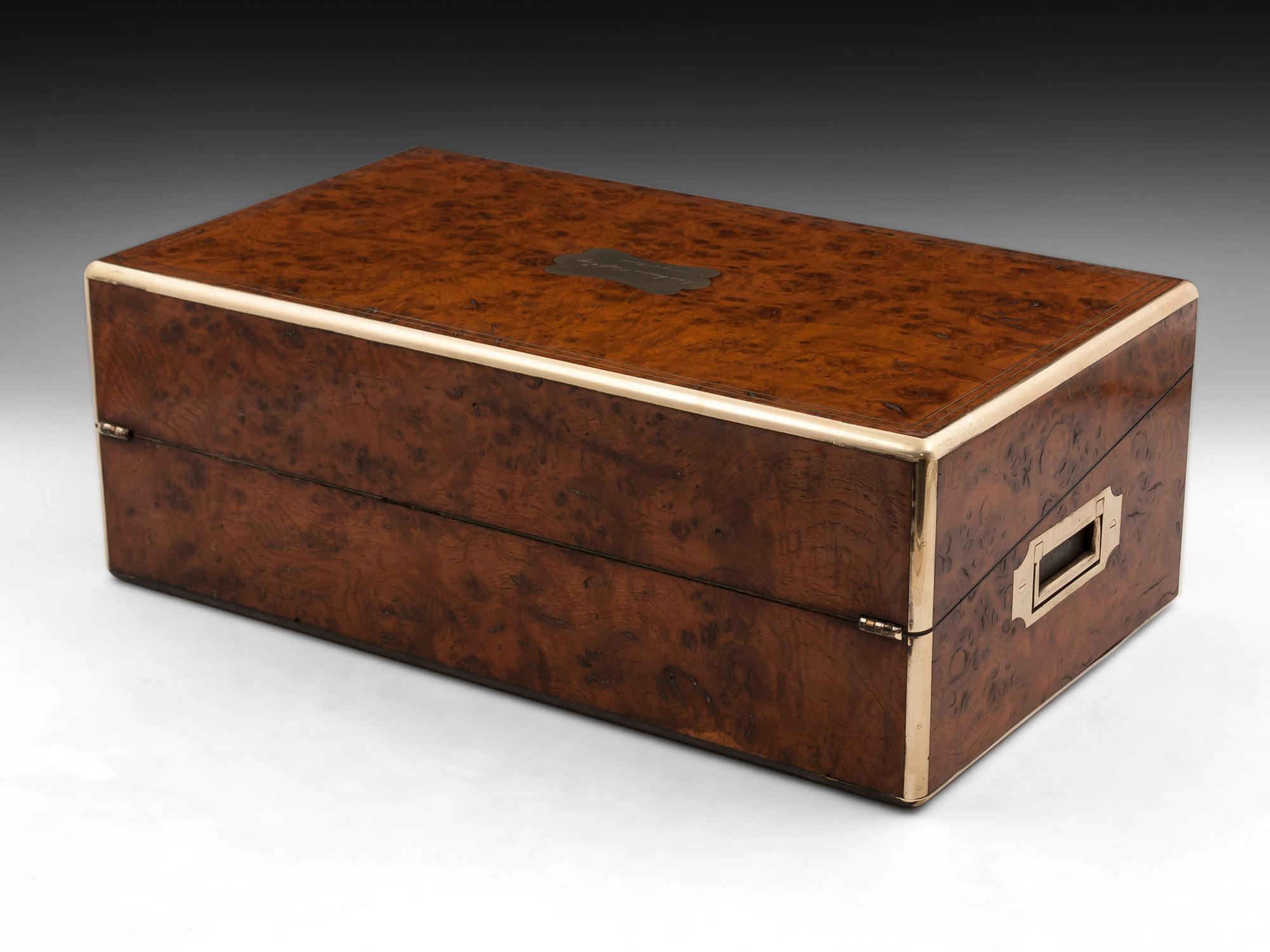 Brass Antique Oak Hausburg Writing Box, 19th Century