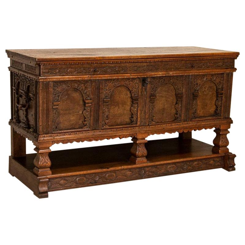 Antique Oak Heavily Carved Sideboard Buffet