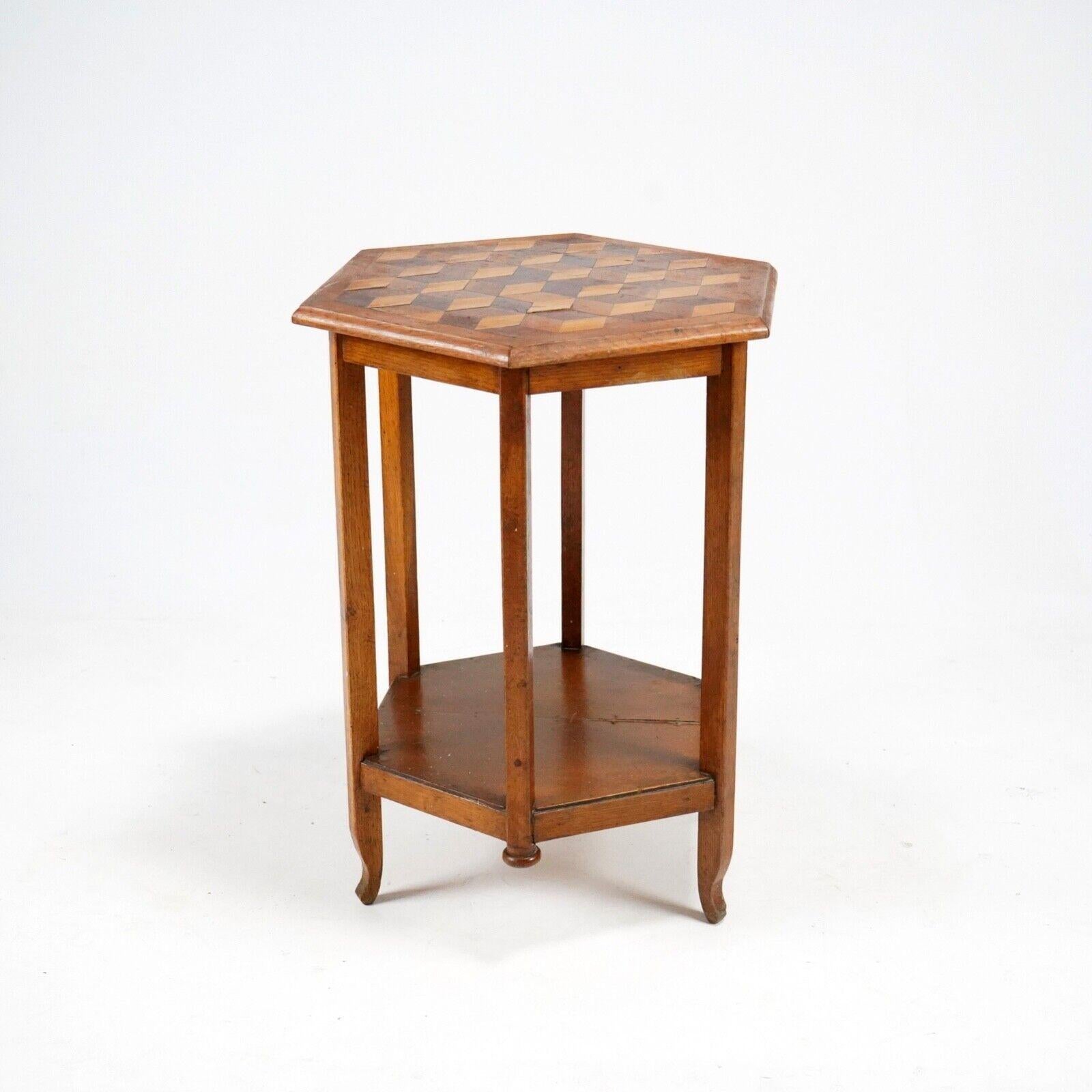 Antique Oak Hexagonal Cubist Parquetry Top Side Table - Country House For Sale 5
