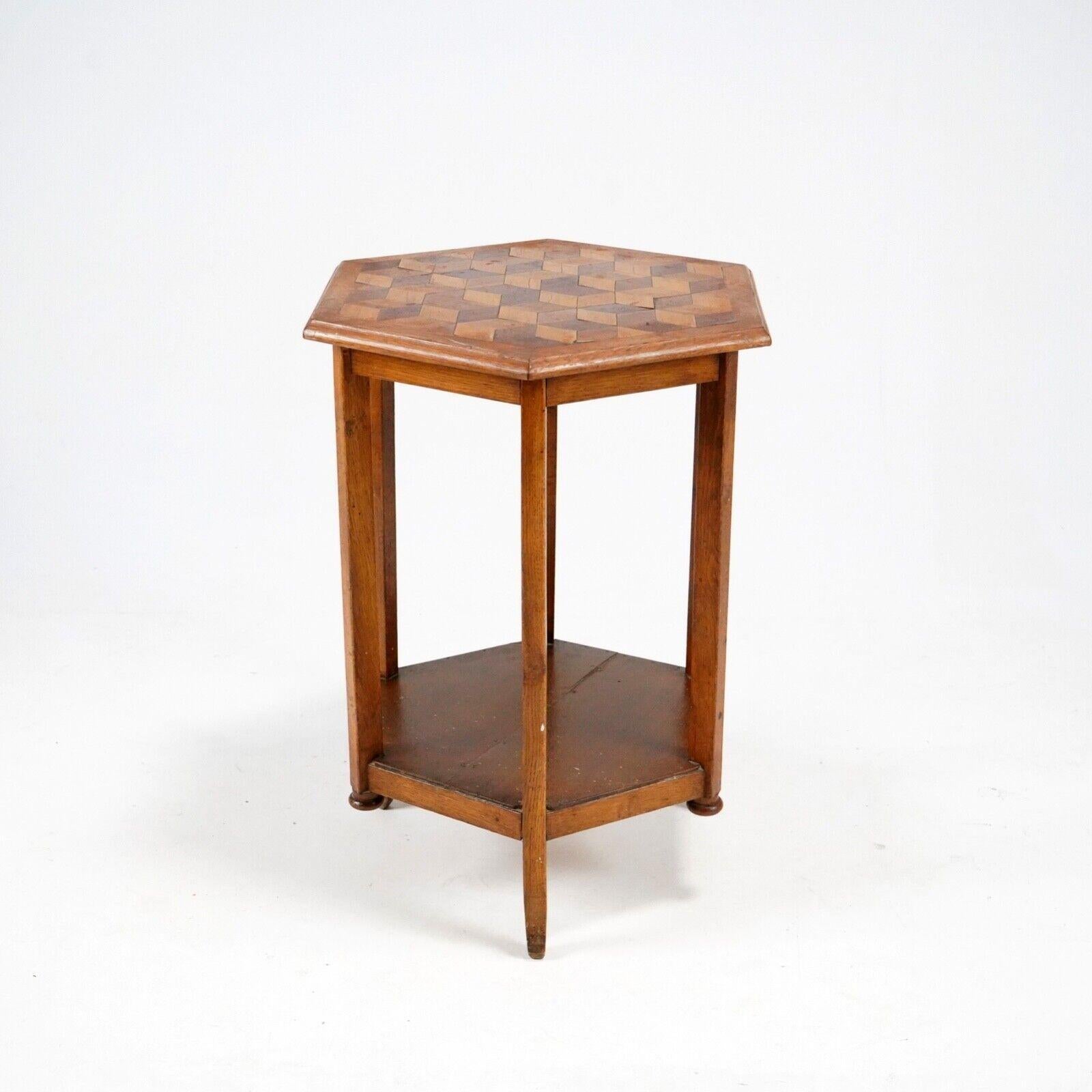 Antique Oak Hexagonal Cubist Parquetry Top Side Table - Country House For Sale 6