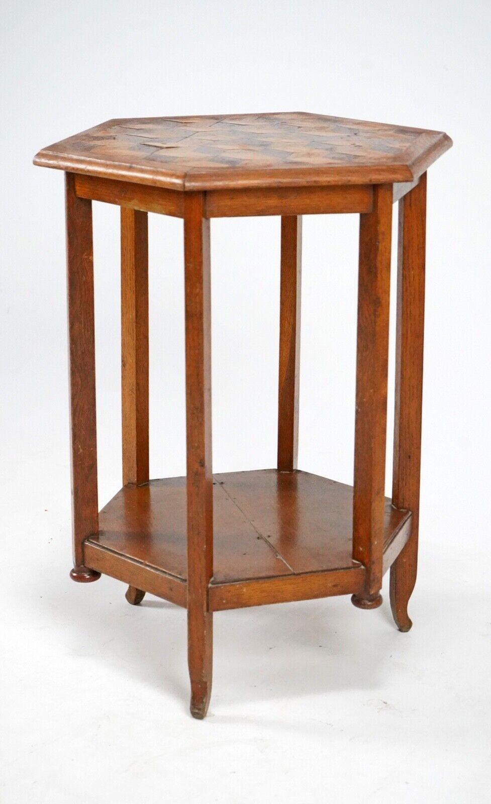 Antique Oak Hexagonal Cubist Parquetry Top Side Table - Country House For Sale 7