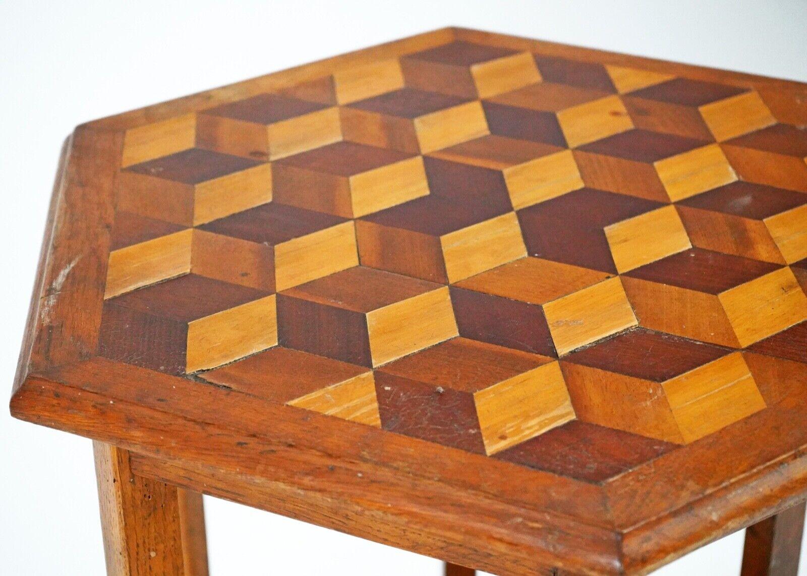 Antique Oak Hexagonal Cubist Parquetry Top Side Table - Country House For Sale 9