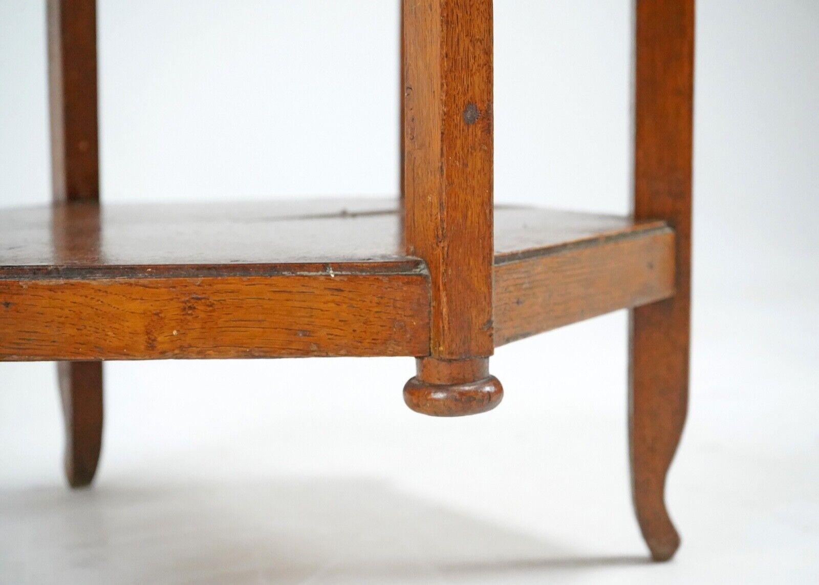 British Antique Oak Hexagonal Cubist Parquetry Top Side Table - Country House