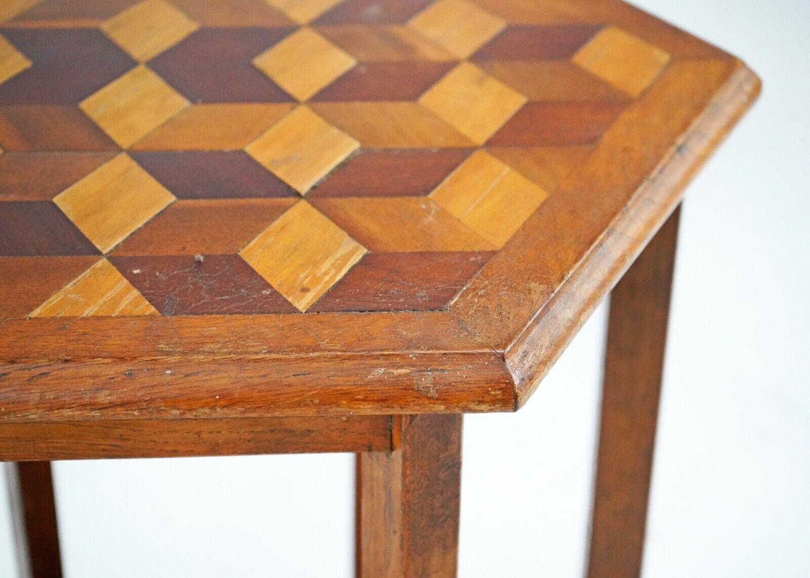 Antique Oak Hexagonal Cubist Parquetry Top Side Table - Country House For Sale 2