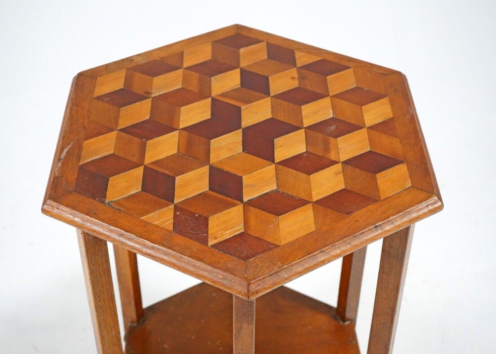 Antique Oak Hexagonal Cubist Parquetry Top Side Table - Country House For Sale 3
