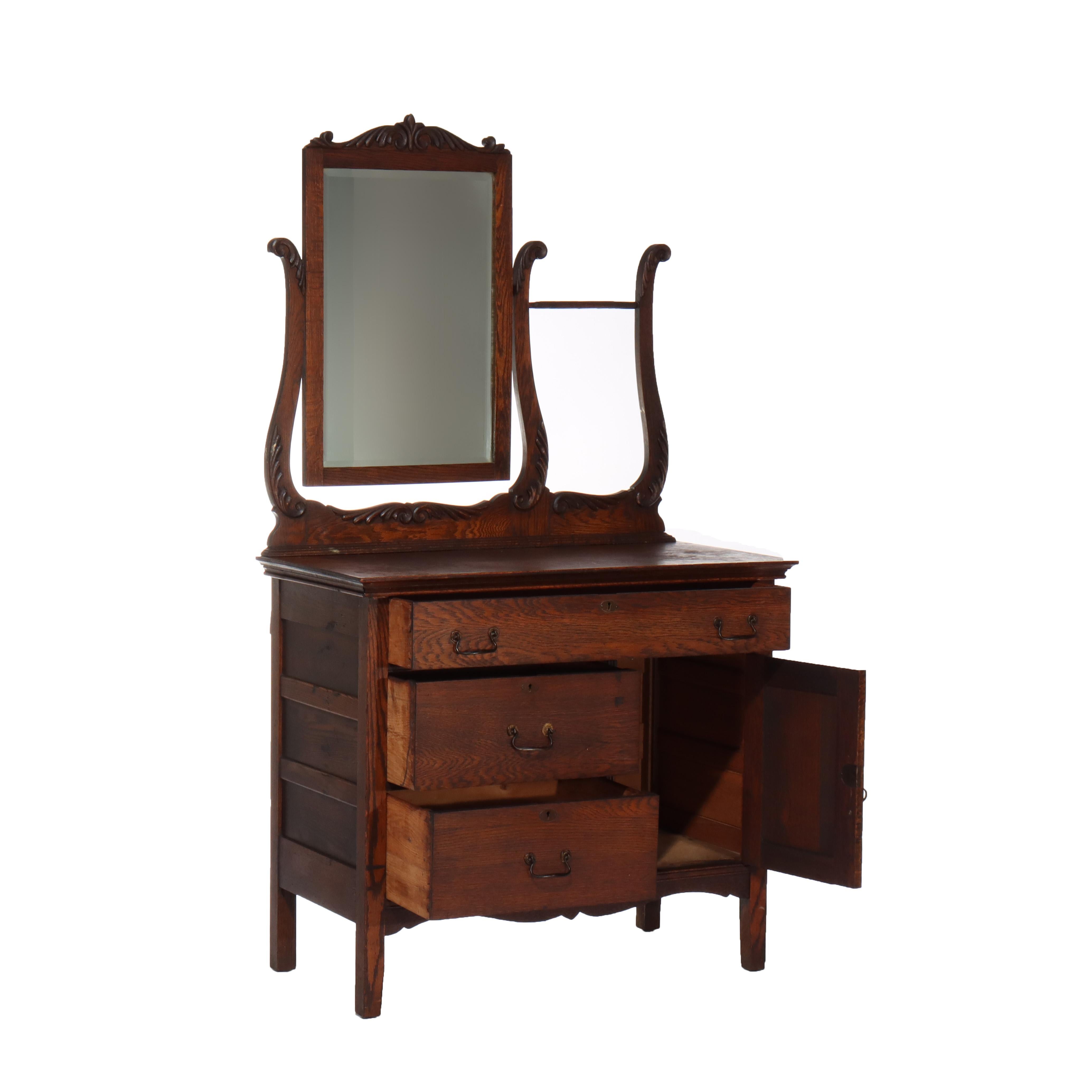 Lavabo De Hotel Antiguo De Roble Con Espejo C1920 en venta 7