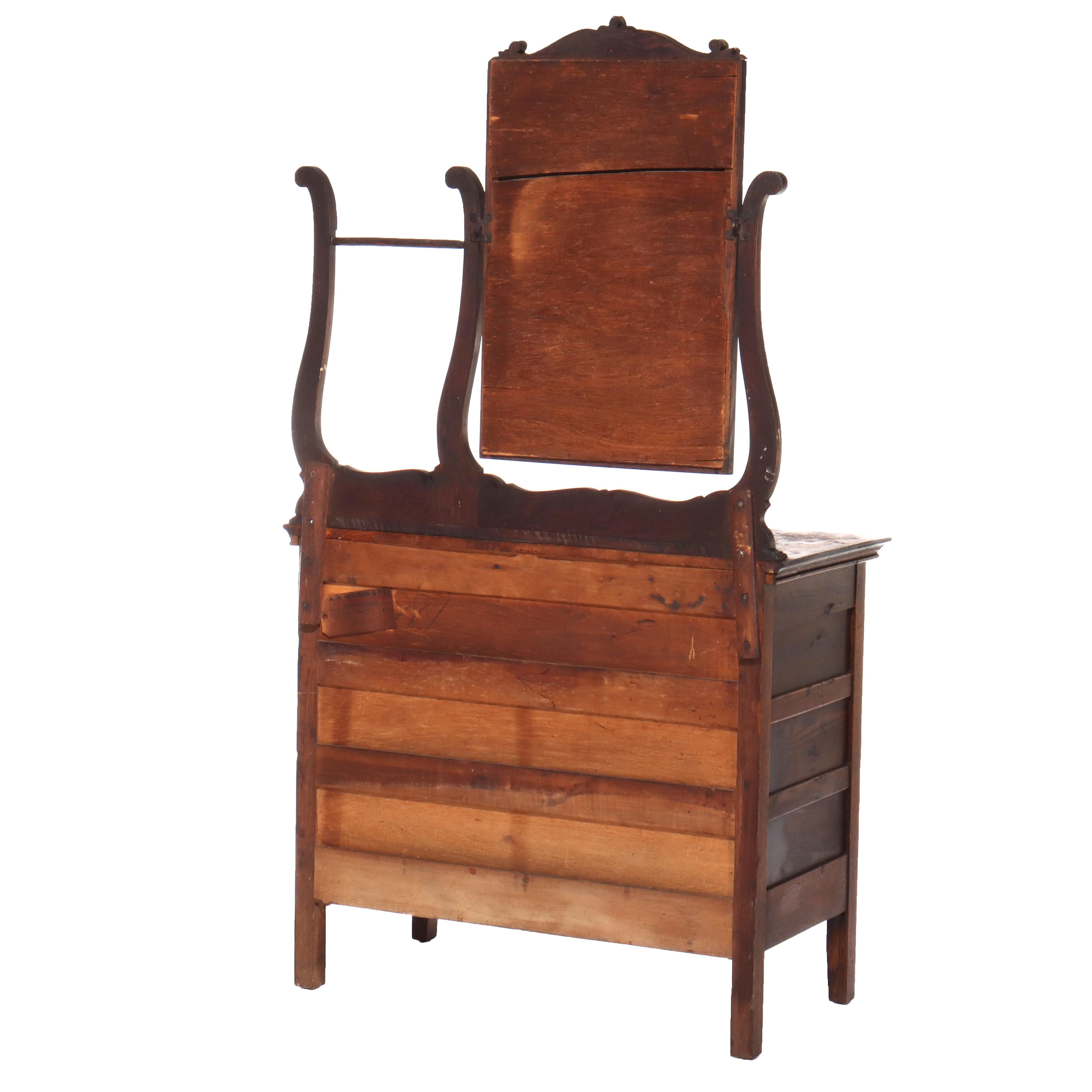 Lavabo De Hotel Antiguo De Roble Con Espejo C1920 en venta 9