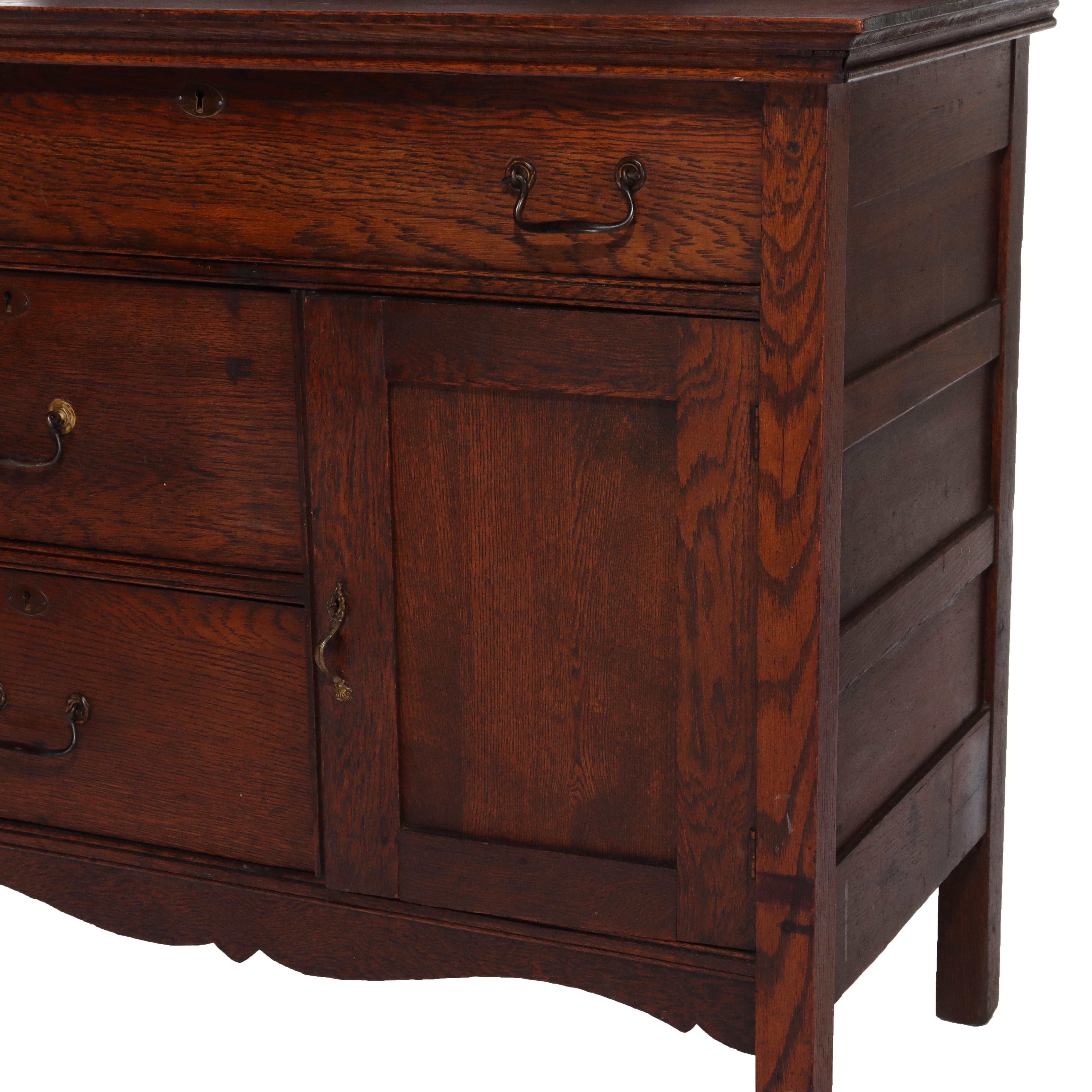 Lavabo De Hotel Antiguo De Roble Con Espejo C1920 siglo XX en venta