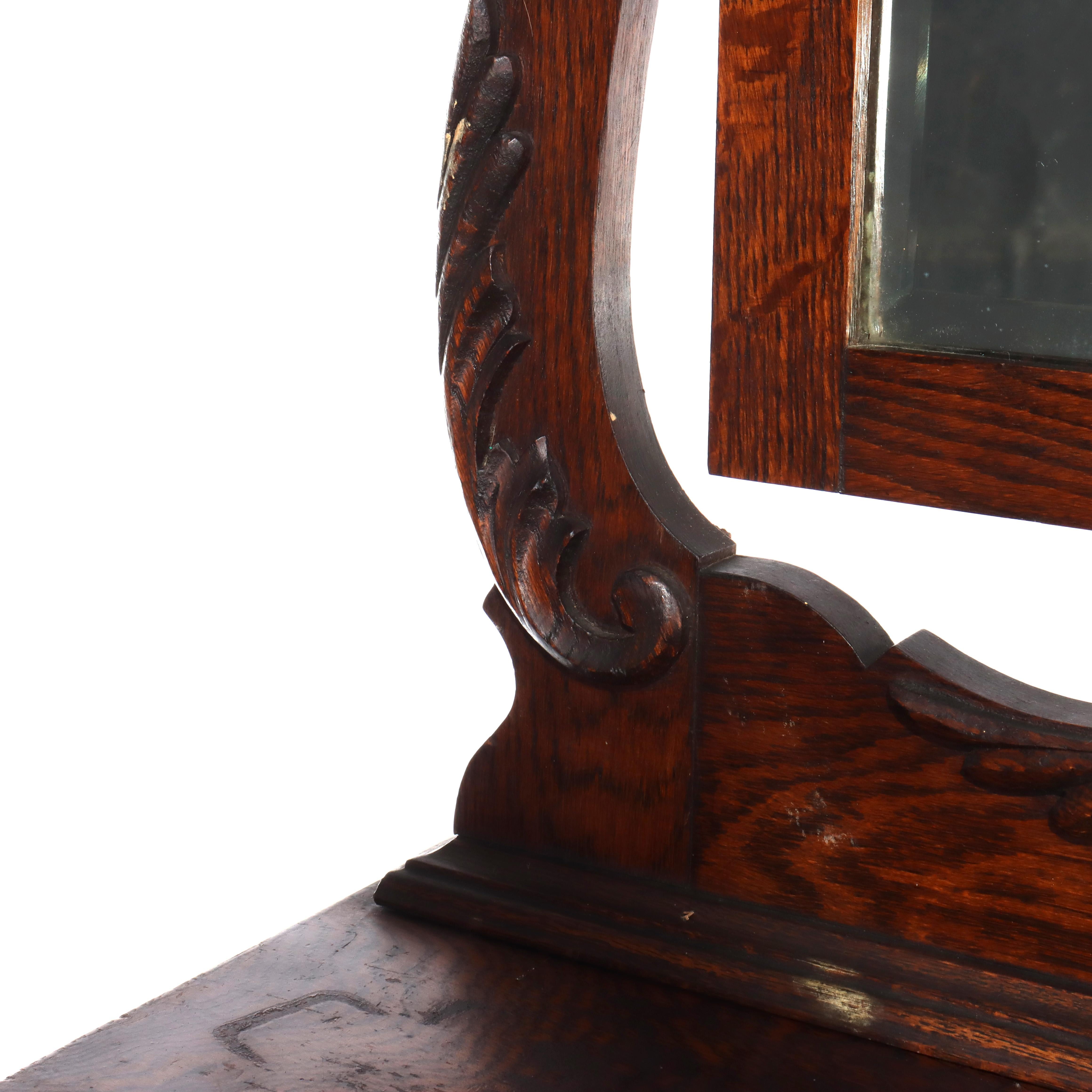 Lavabo De Hotel Antiguo De Roble Con Espejo C1920 en venta 5