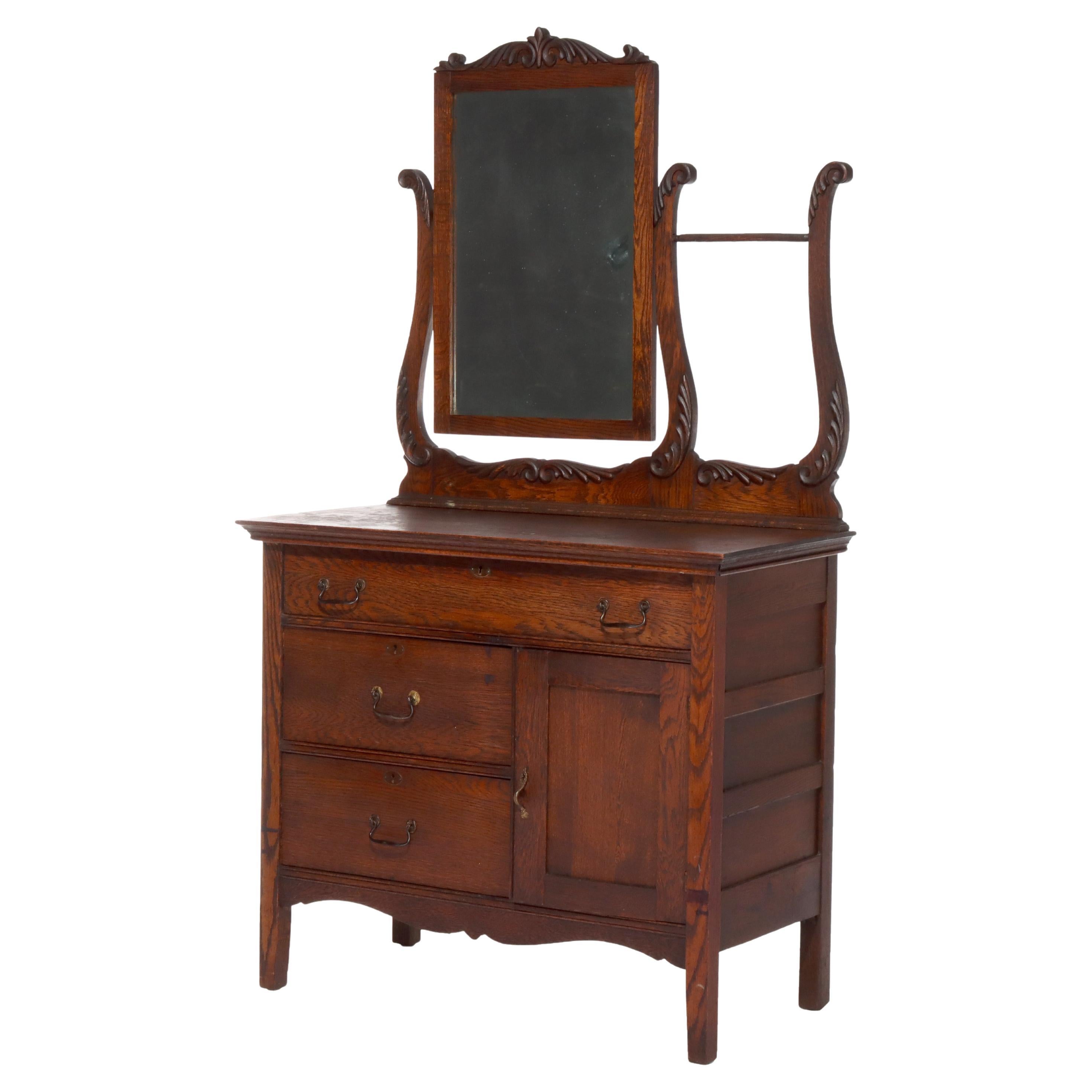 Antique Oak Hotel Wash Stand With Mirror C1920