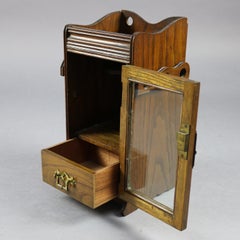 Antique Oak Humidor Single Drawer Display Box with Pipe Racks, circa 1890