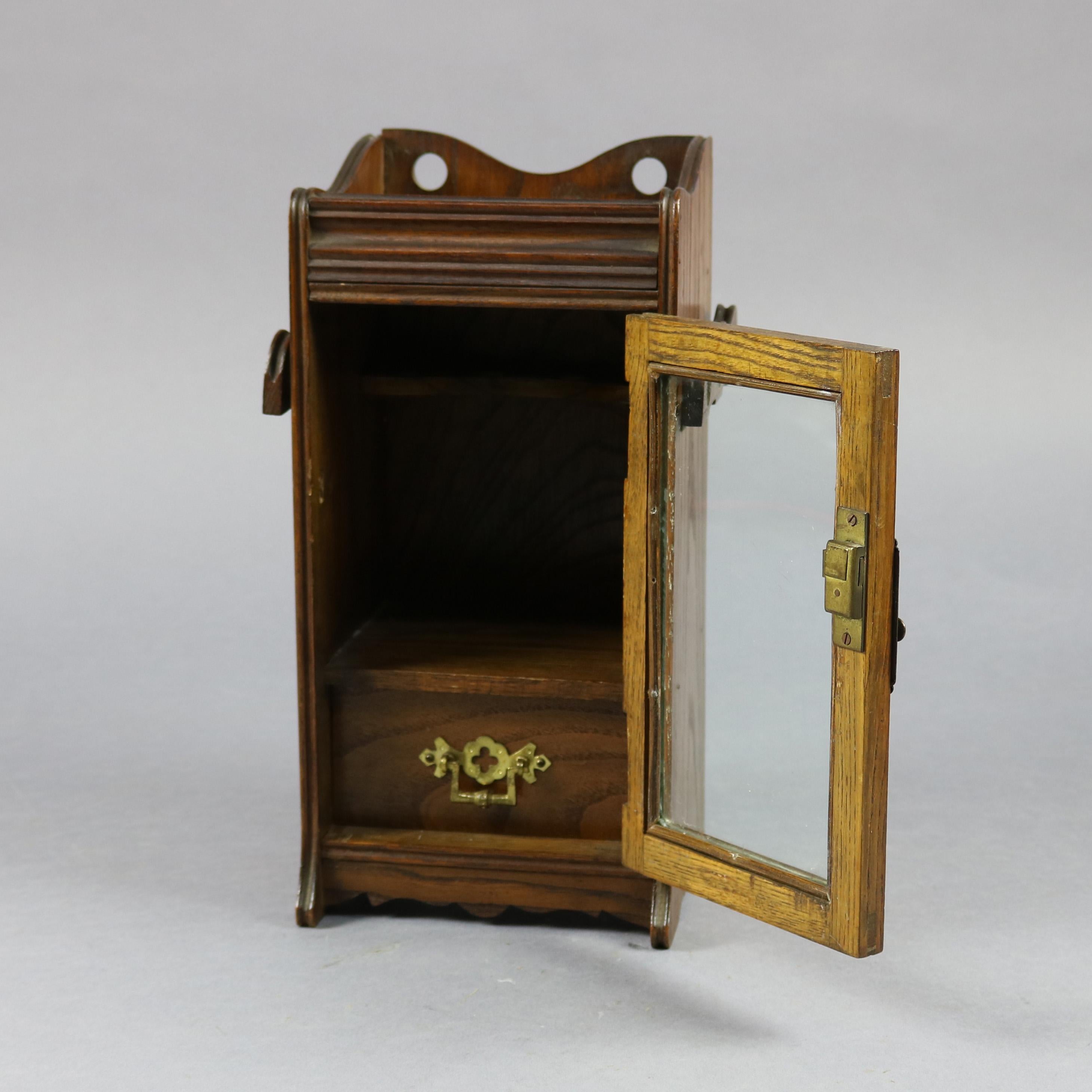 Victorian Antique Oak Humidor Single Drawer Display Box with Pipe Racks, circa 1890